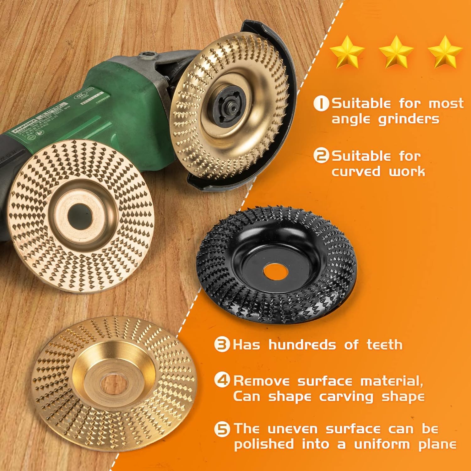 Juego de 4 discos de tallado de madera para amoladora angular, para amoladora angular de 4 o 4 12 pulgadas con eje de 58 pulgadas, disco de tallado