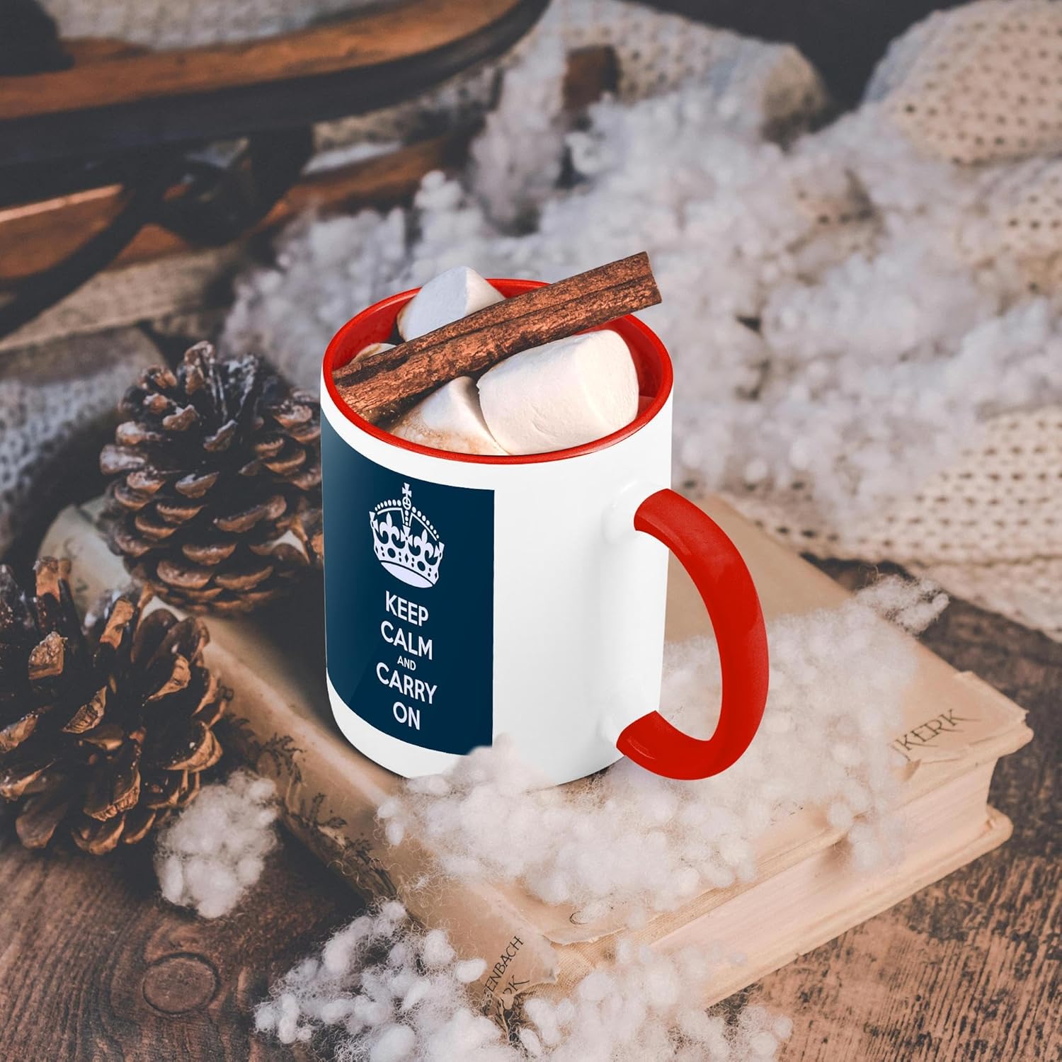 3dRose EvaDane – Citas divertidas – Mantén la calma y sigue adelante. Navy. – Tazas (mug_123114_5)