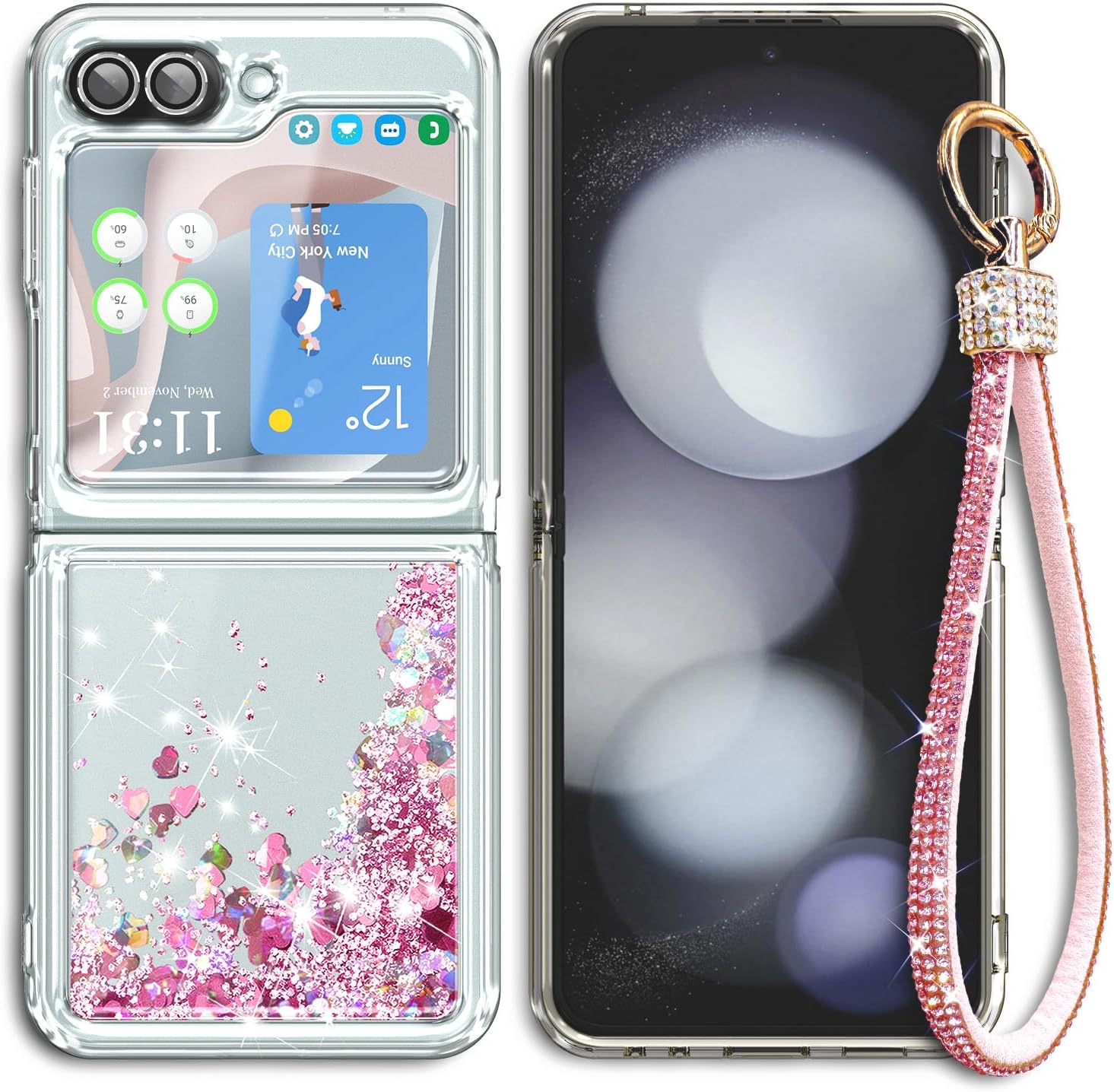 NGB Supremacy Funda para Samsung Galaxy Z Flip 5 (5G 2023) con protector de pantalla de vidrio templado, protector de lente de cámara, cordón de