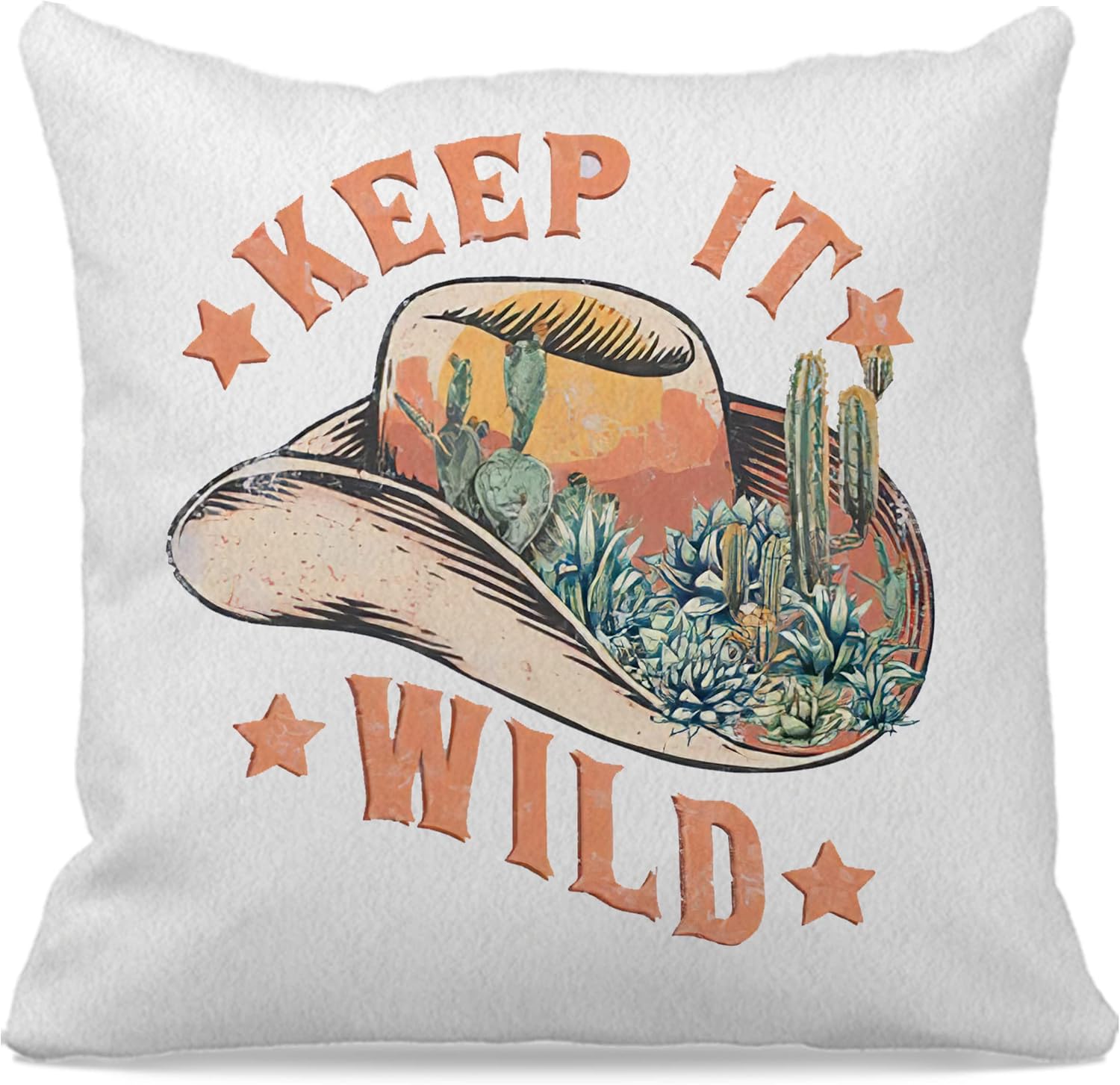 Funda de almohada con diseño de sombrero de vaquero de cactus de 18 x 18 pulgadas, funda de cojín decorativa con estampado bohemio occidental para