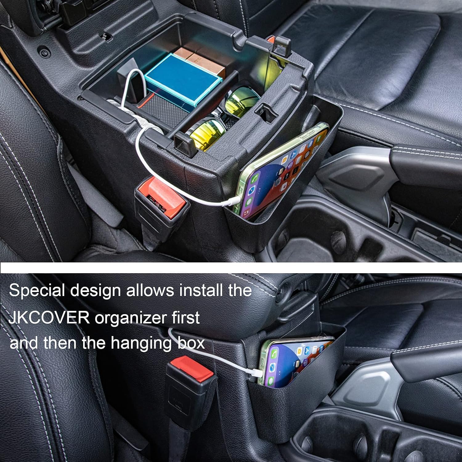 Caja organizadora de consola central de 3 piezas compatible con Wrangler 2018-2024 y Gladiator 2020-2023, organizador de cambio de engranajes,