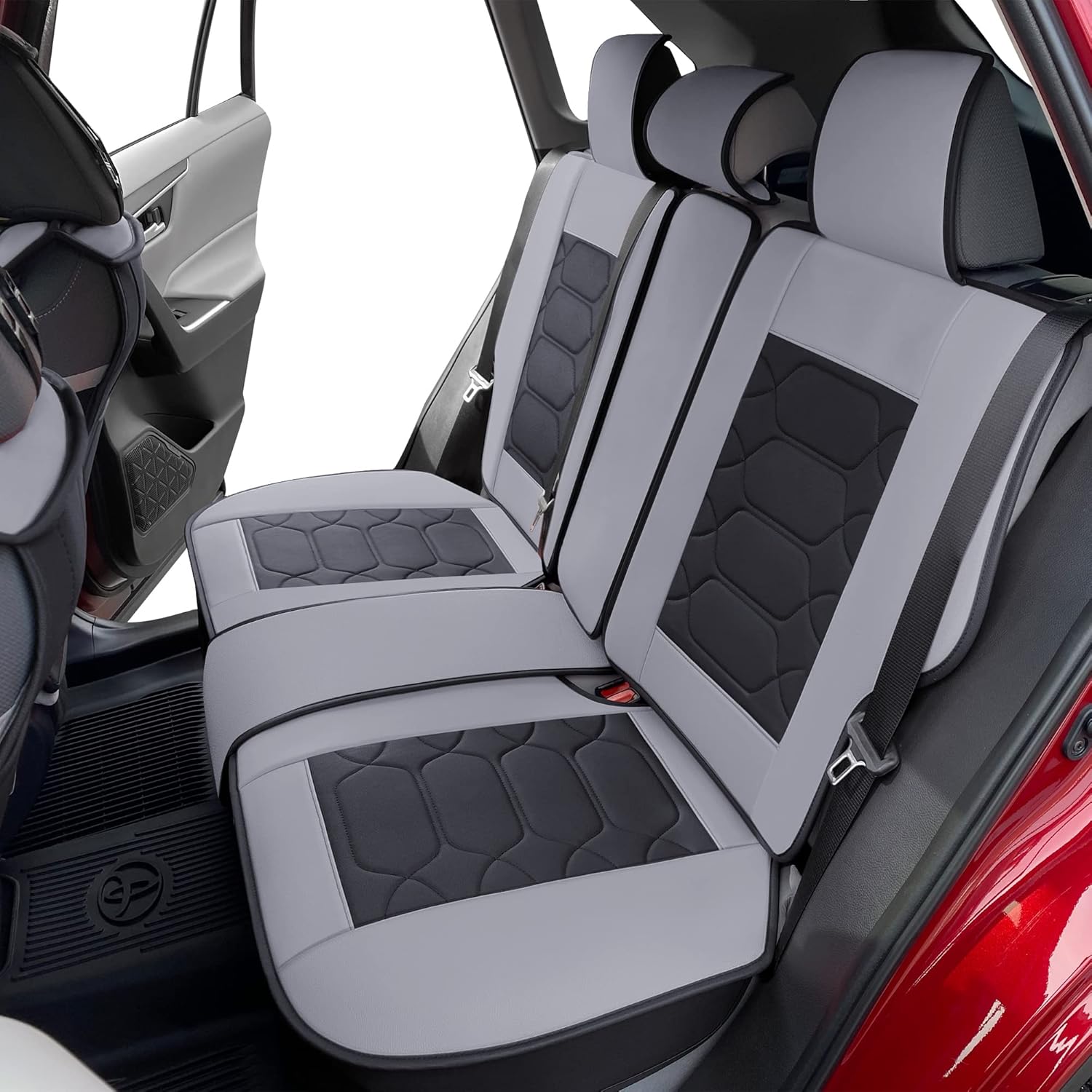 OASIS AUTO Toyota RAV4 – Fundas de asiento de accesorios 2013-2025 de piel de ajuste personalizado para RAV-4 (juego completo deportivo, negro y