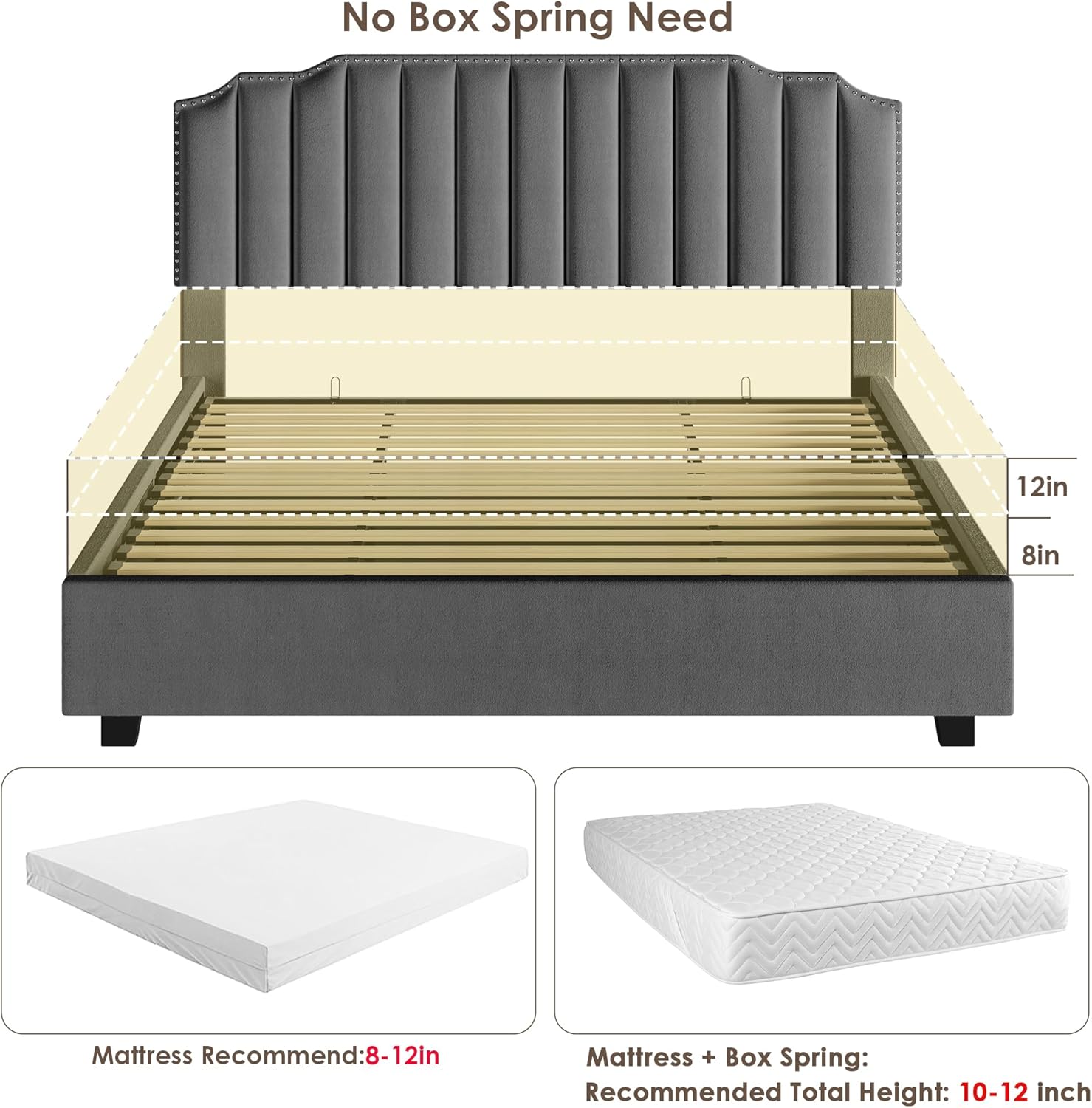 Harper & Bright Designs Cama de plataforma Queen con almacenamiento elevable, marco de cama de almacenamiento tapizado de terciopelo con cabecera y