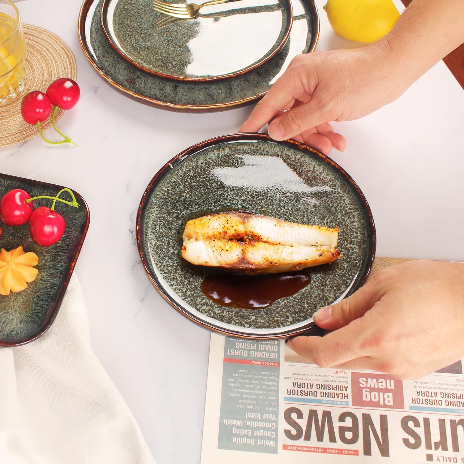 jinsongdafa Juego de 4 platos llanos de porcelana para aperitivos, platos principales para carne, pan, risotto, pasta, ensalada, aptos para