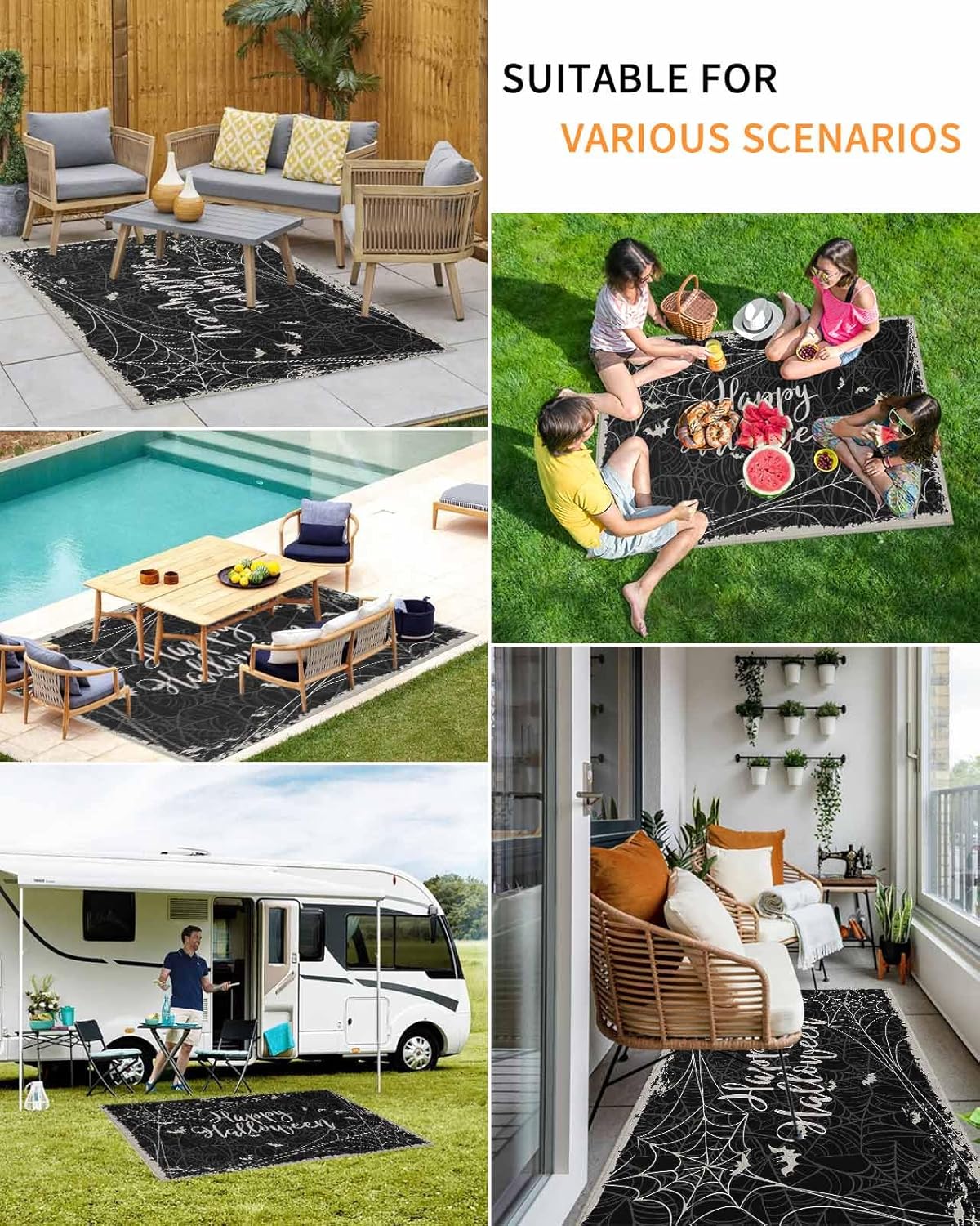 Halloween Outdoor Area Rug 4’x6′,Patio Balcony Porch Front Door Camping Camper Deck Runner Rug,Washable Carpet Indoor Living RoomKitchen,Hallway