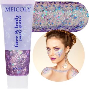 MEICOLY Purpurina corporal morada camaleón, pintura facial con purpurina gruesa, gel de purpurina de cara de sirena que cambia de color, lentejuelas MEICOLY Purpurina corporal morada camaleón, pintura facial con purpurina gruesa, gel de purpurina de cara de sirena que cambia de color, lentejuelas
