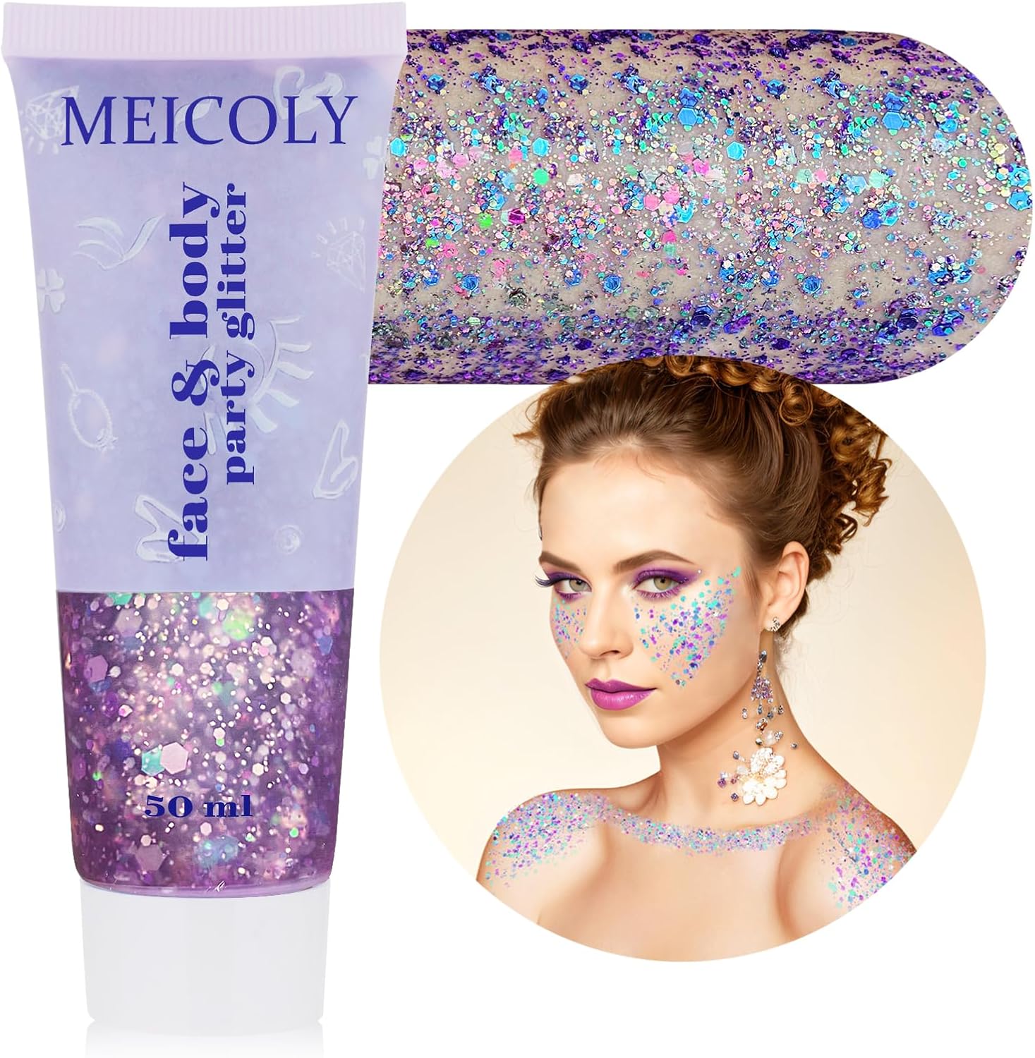 MEICOLY Purpurina corporal morada camaleón, pintura facial con purpurina gruesa, gel de purpurina de cara de sirena que cambia de color, lentejuelas