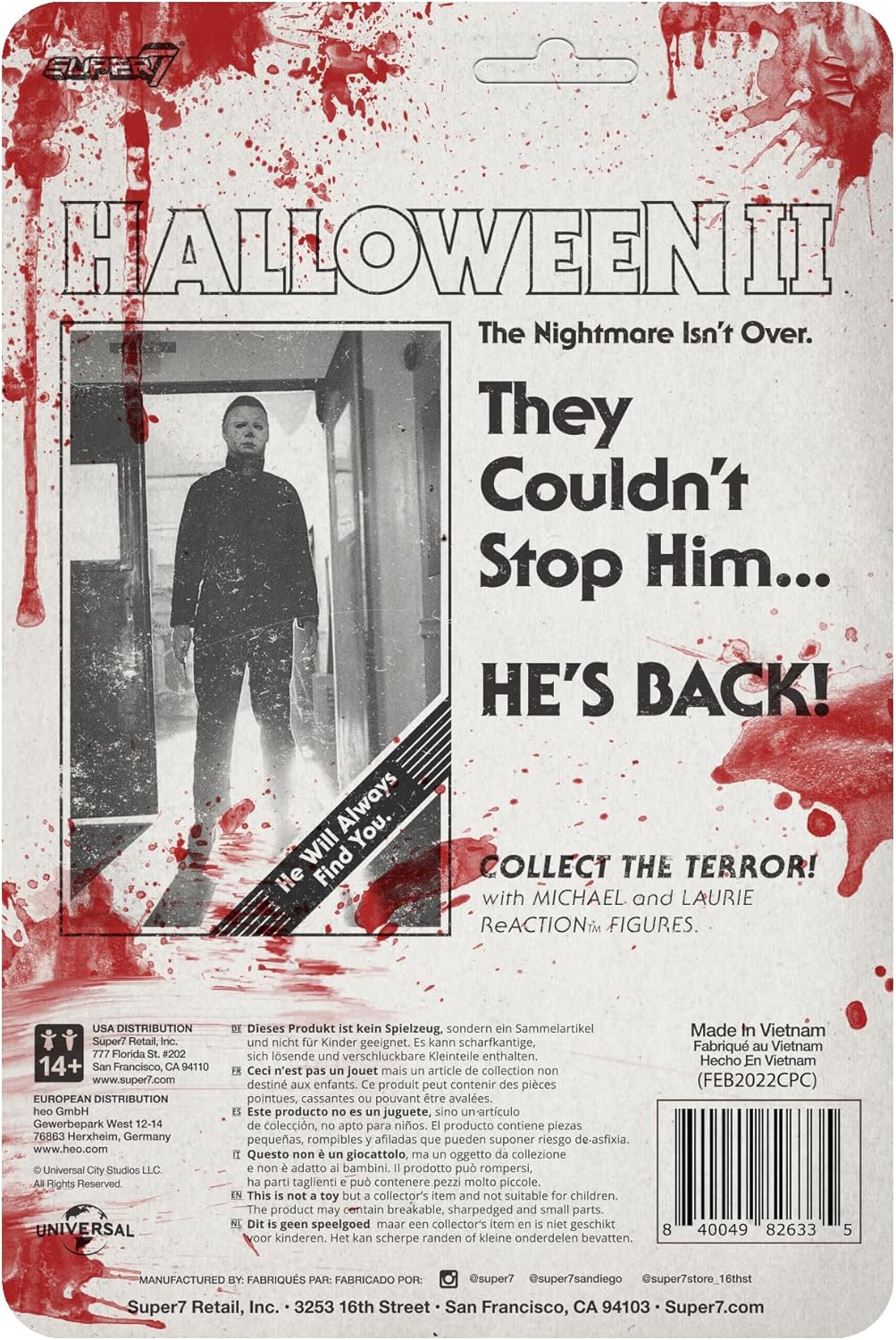 Super7 Halloween II Michael Myers (Slood-Splattered) – Figura de acción de Halloween 2 de 3.75 pulgadas con accesorios, coleccionables clásicos de