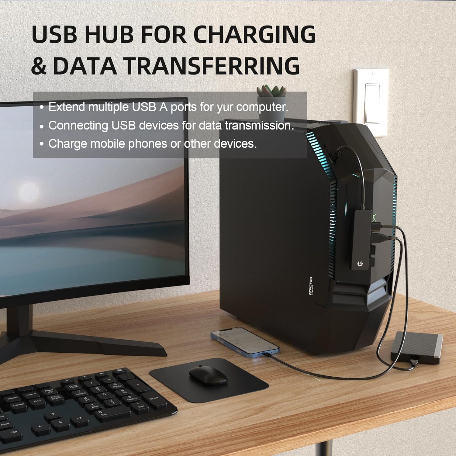 Tiergrade Concentrador USB, concentrador USB 3.0 de 4 puertos con interruptor de alimentación y puerto USB C adicional, adaptador USB ultrafino