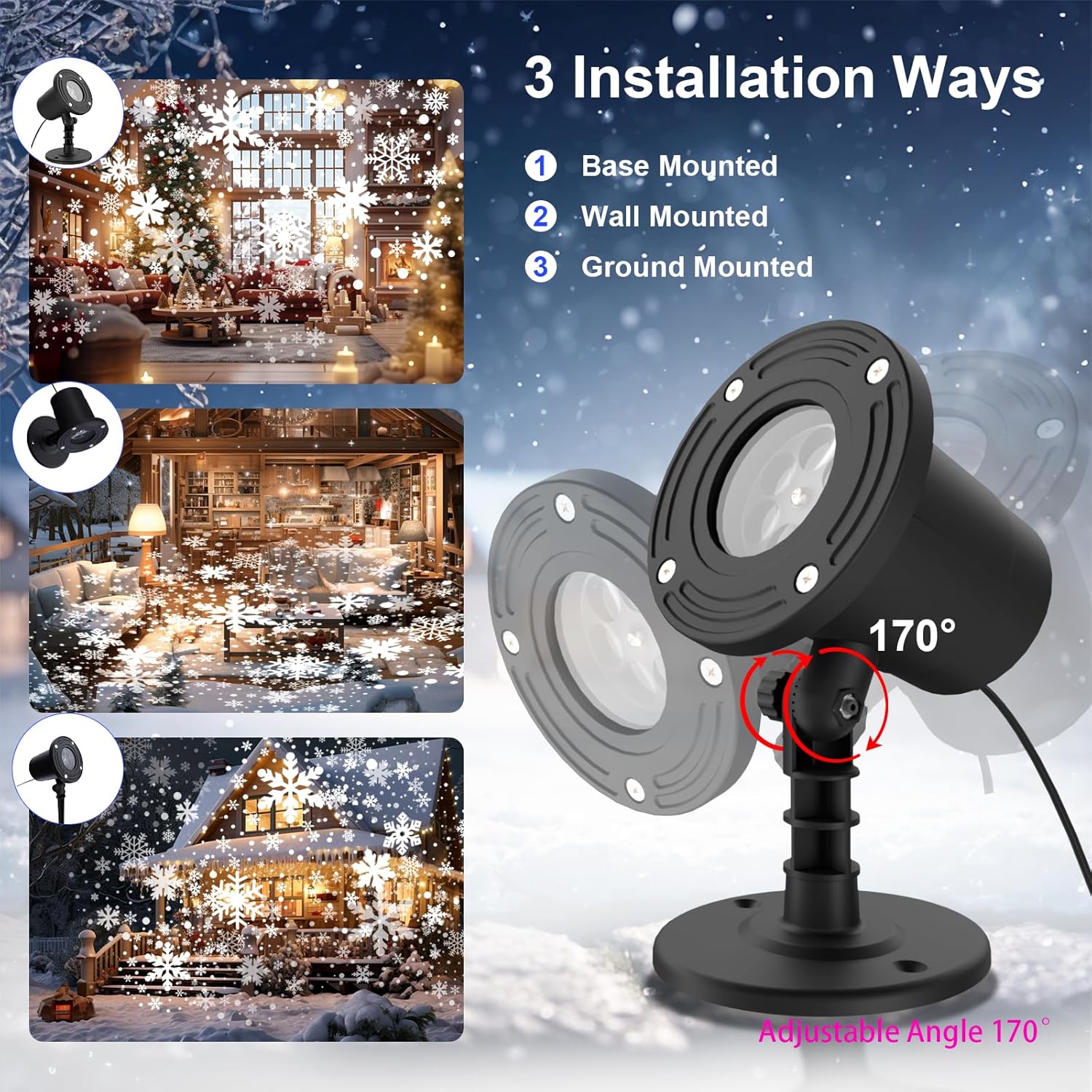 Proyector de nieve de Navidad, IP65 impermeable para exteriores, proyector LED de copo de nieve para exteriores, lámpara de proyección giratoria de