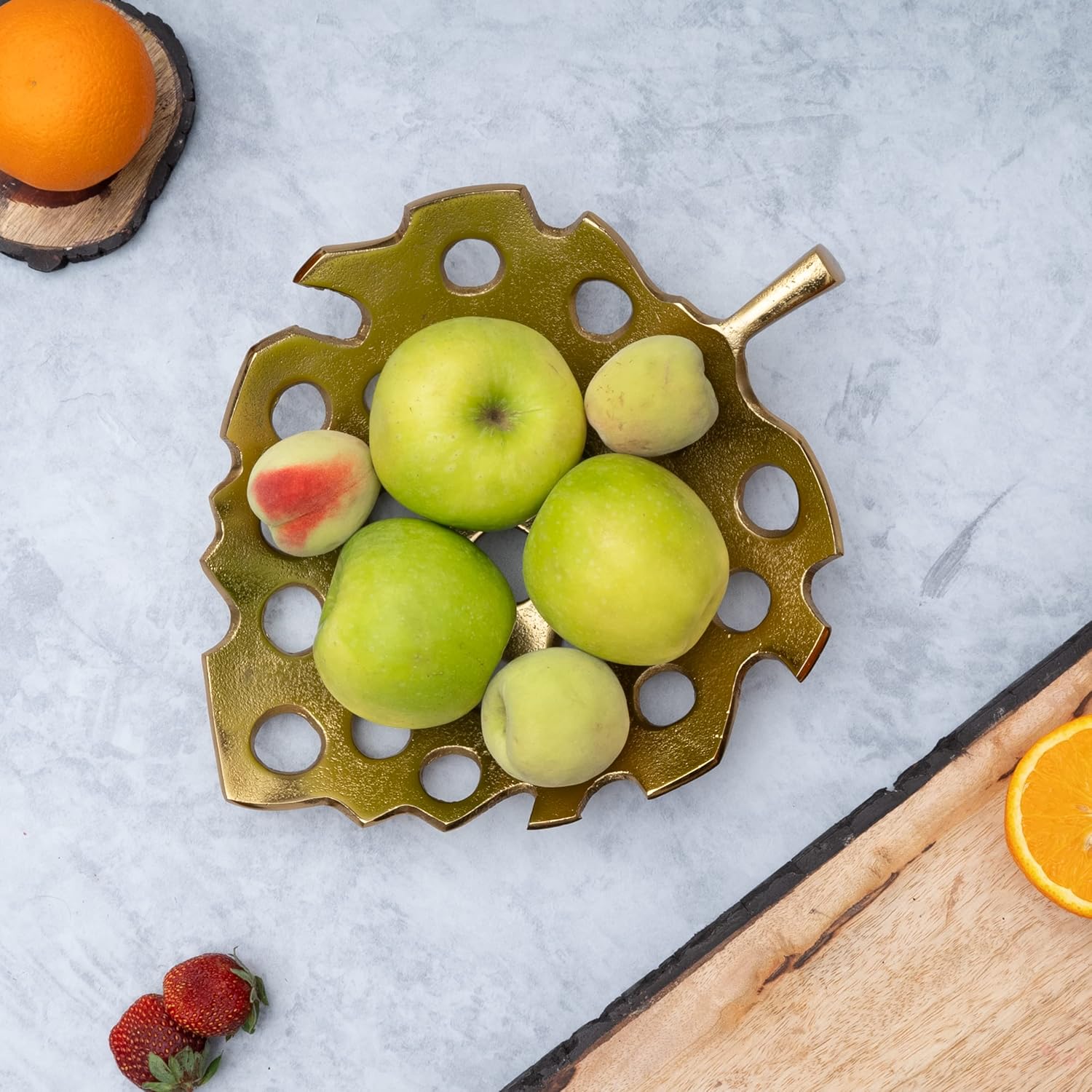 GUTE – Plato decorativo con diseño de hojas doradas para decoración del hogar, centro de mesa de frutas para comedor, sala de estar, entrada,