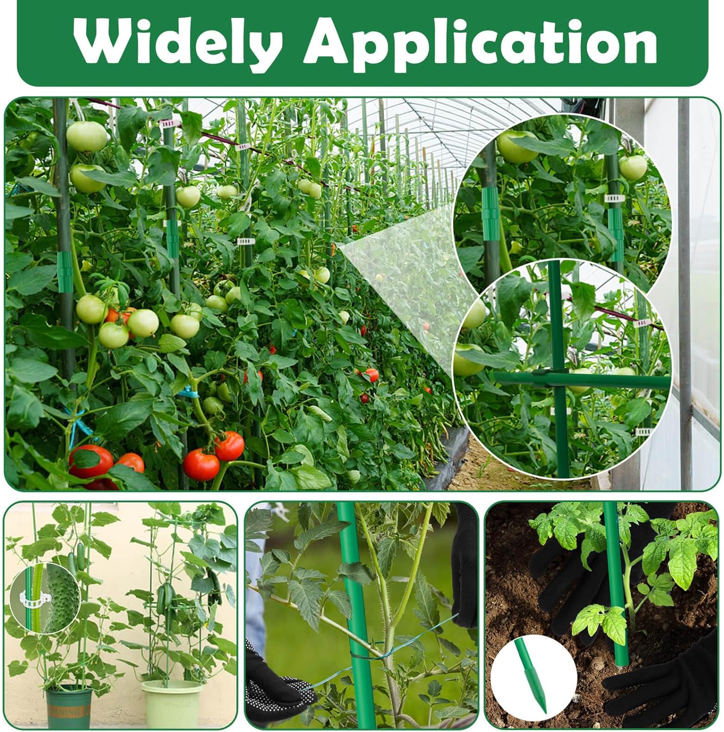 Cludoo Juego de 94 estacas de jardín con 30 juegos de estacas de fibra de vidrio, soportes y accesorios, estacas de tomate de 4 pies, 5 pies, 6