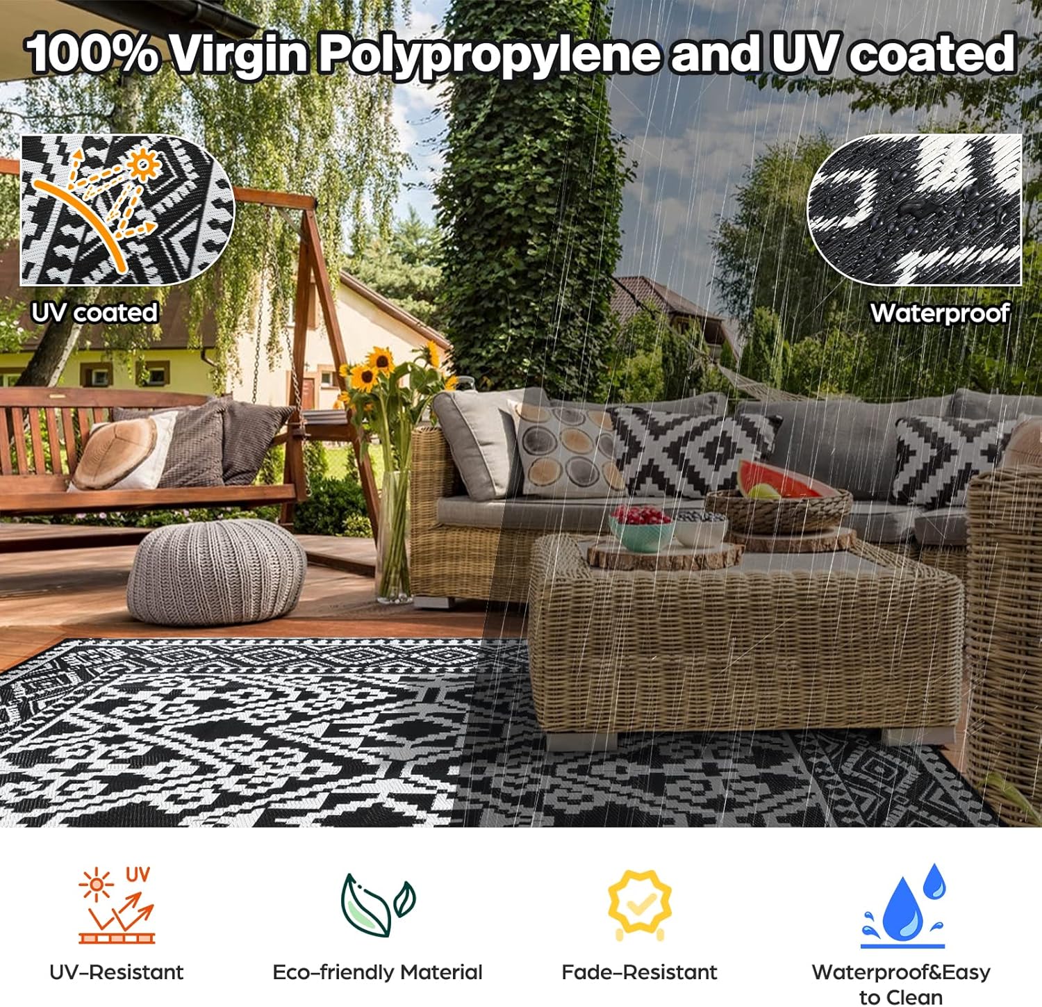 Alfombra de exterior de 8 x 10 pies, impermeable, para exteriores de tu caravana, exterior, campamento, cubierta, porche, balcón, patio trasero,