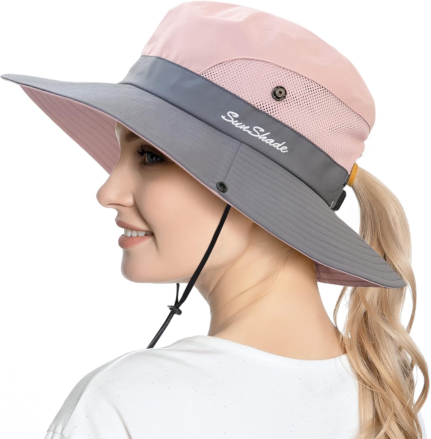 Sombrero de cola de caballo para mujer, protección UV, ala ancha, plegable, para verano, playa, pesca, sombreros