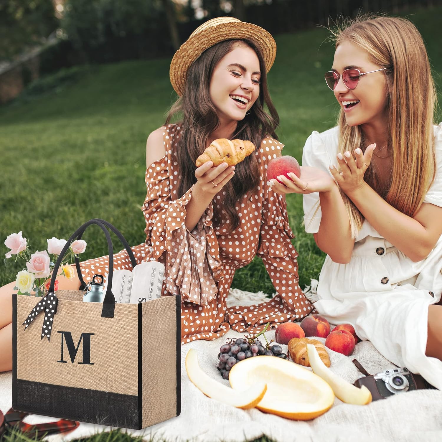 BeeGreen Bolsas de yute con monograma para mujer, bolsa de mano con inicial, regalos de cumpleaños personalizados para madre, bolsa de boda para