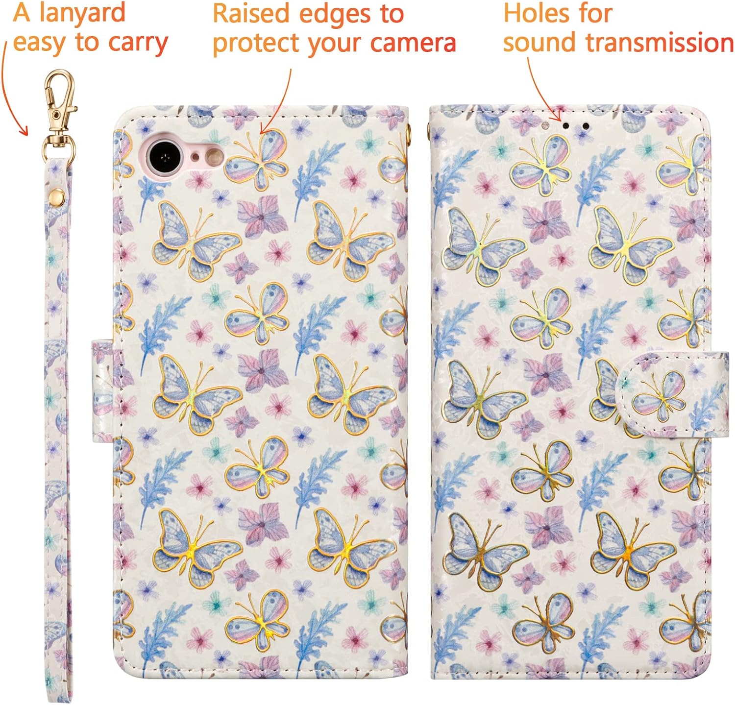 UEEBAI Funda tipo cartera para iPhone 7 PlusiPhone 8 Plus, de piel sintética, con función atril, bloqueo RFID, con ranuras para tarjetas, correa