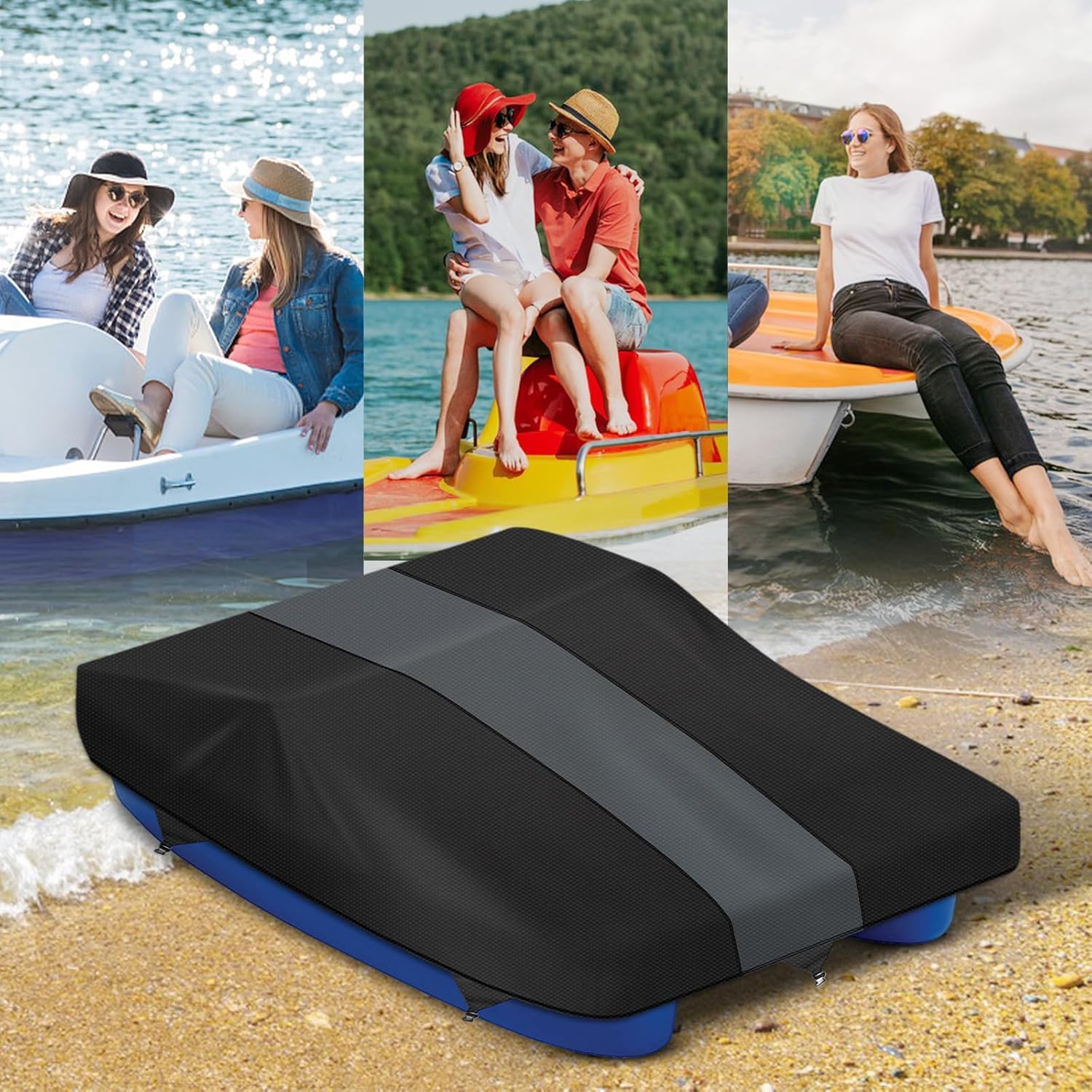Tokept Funda para lancha con pedales, tela Oxford impermeable 210D resistente, 112.5 pulgadas de largo x 65 pulgadas, apta para 3 a 5 personas,