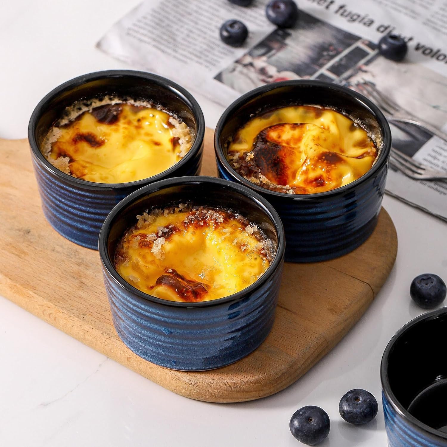Juego de 6 moldes de cerámica para soufflé de 4 onzas, mini cuencos para hornear para cocina, tazas de salsa de porcelana para creme brulee, pudín,