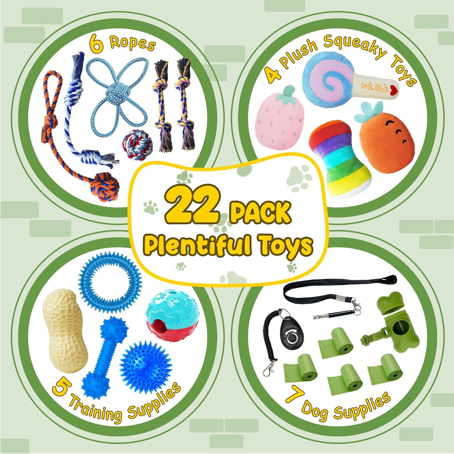 Juego de juguetes masticables para dentición 22 en 1, juguetes para perros con cuerda, juguetes chirriantes y bolas de golosinas para perros pequeños