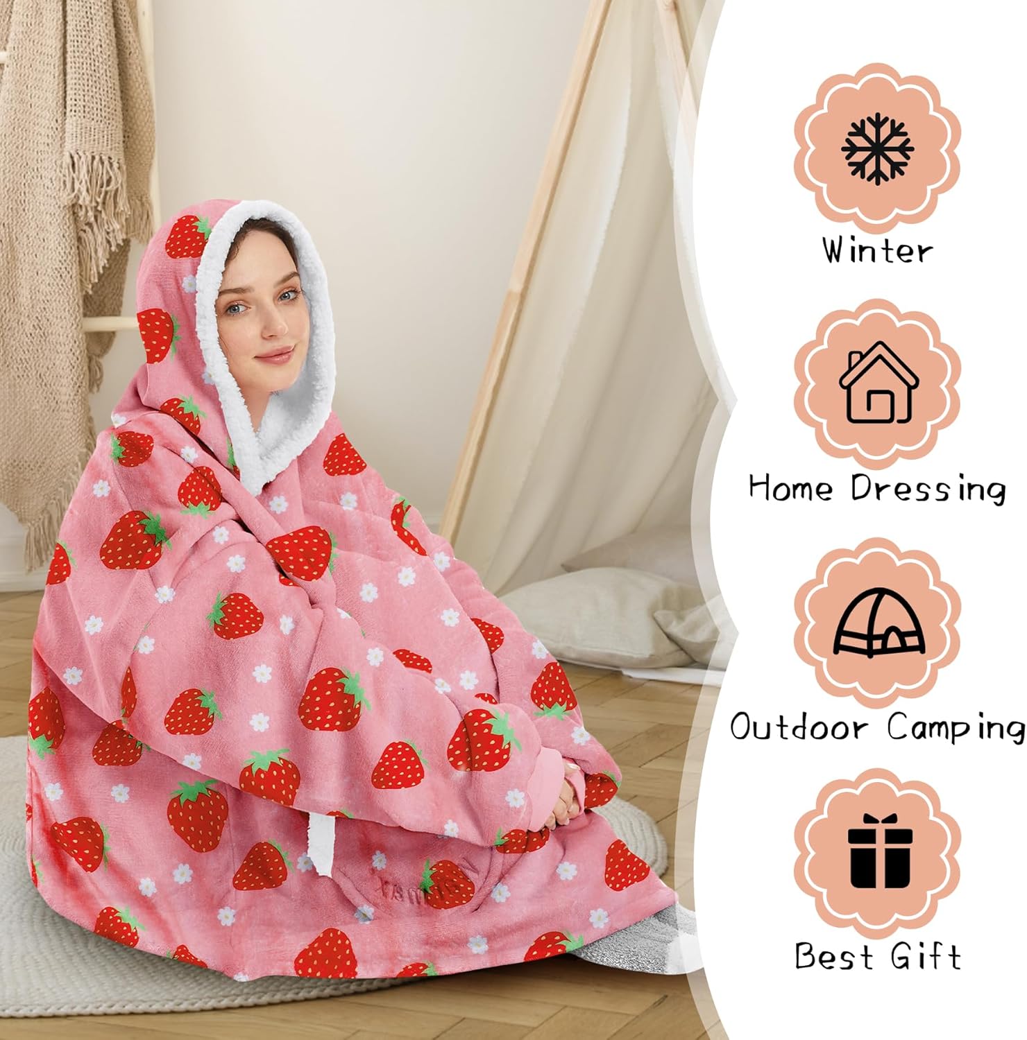 Zando Manta con capucha 2024, manta para niños y adultos, regalo cómoda, sudadera con capucha de gran tamaño, forro polar Sherpa