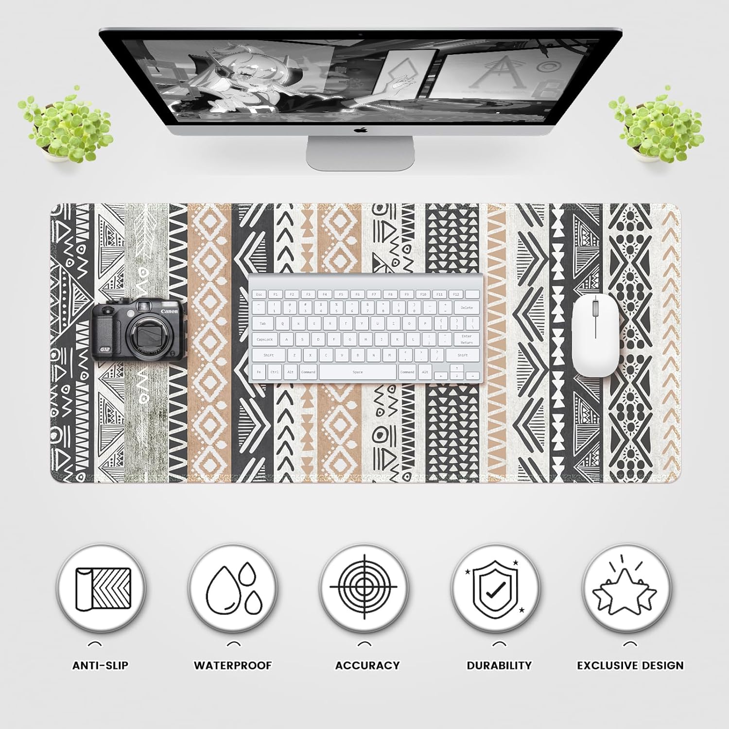 iLeadon Tapete de escritorio, tapete grande bohemio para mouse para escritorio, alfombrilla de teclado extendida XXL, alfombrilla de mouse para