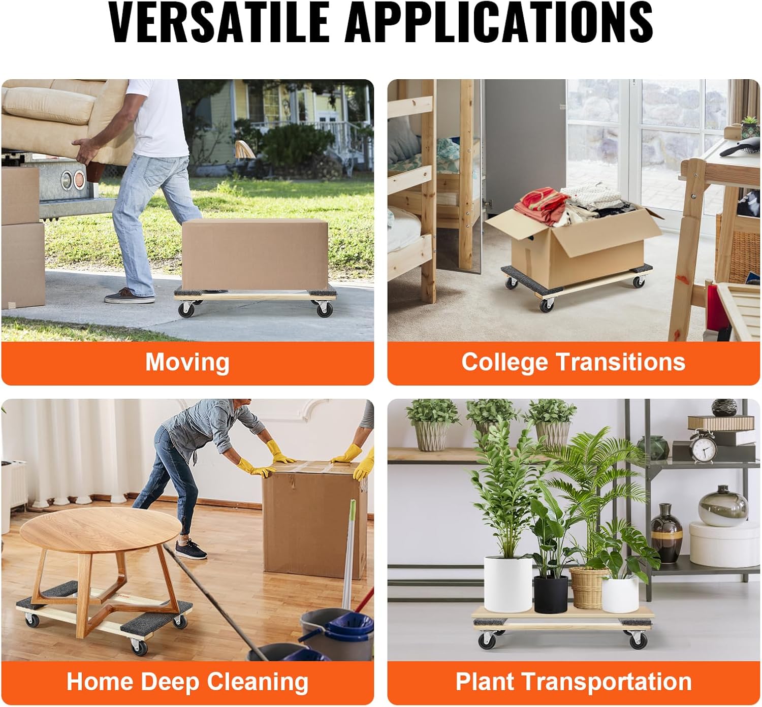 Carrito móvil para muebles de madera dura, 30 pulgadas x 18 pulgadas. Ruedas giratorias de 4 x 3 PP, carrito móvil de madera resistente, carrito