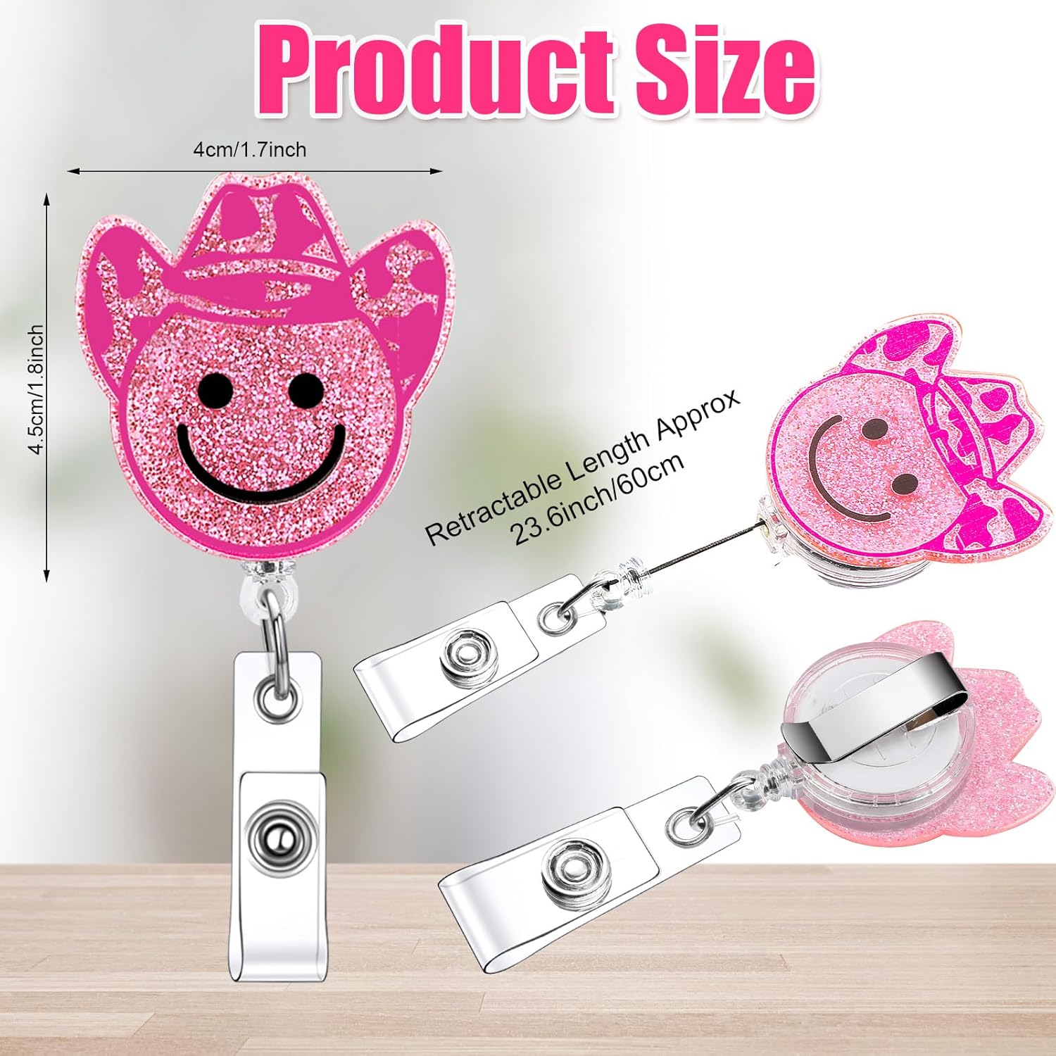 Remuuly Carrete retráctil de 8 piezas para identificación de enfermera, con purpurina, diseño de vaca, niño, margarita, sonrisa, carretes
