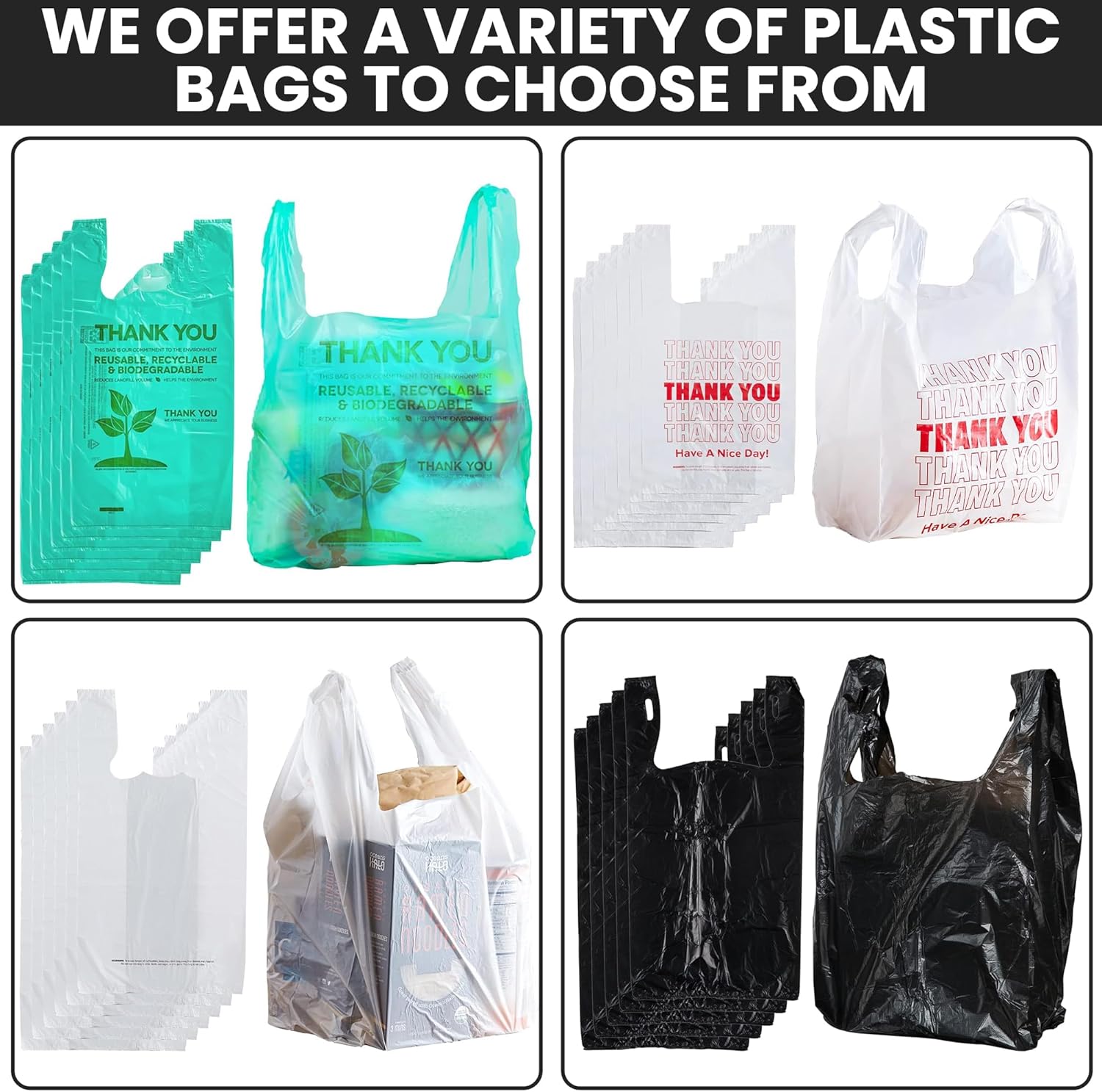 C&S Event Supply Co. Bolsa ecológica verde, bolsas de plástico con asas, bolsas de compras de plástico para comestibles, bolsas de plástico