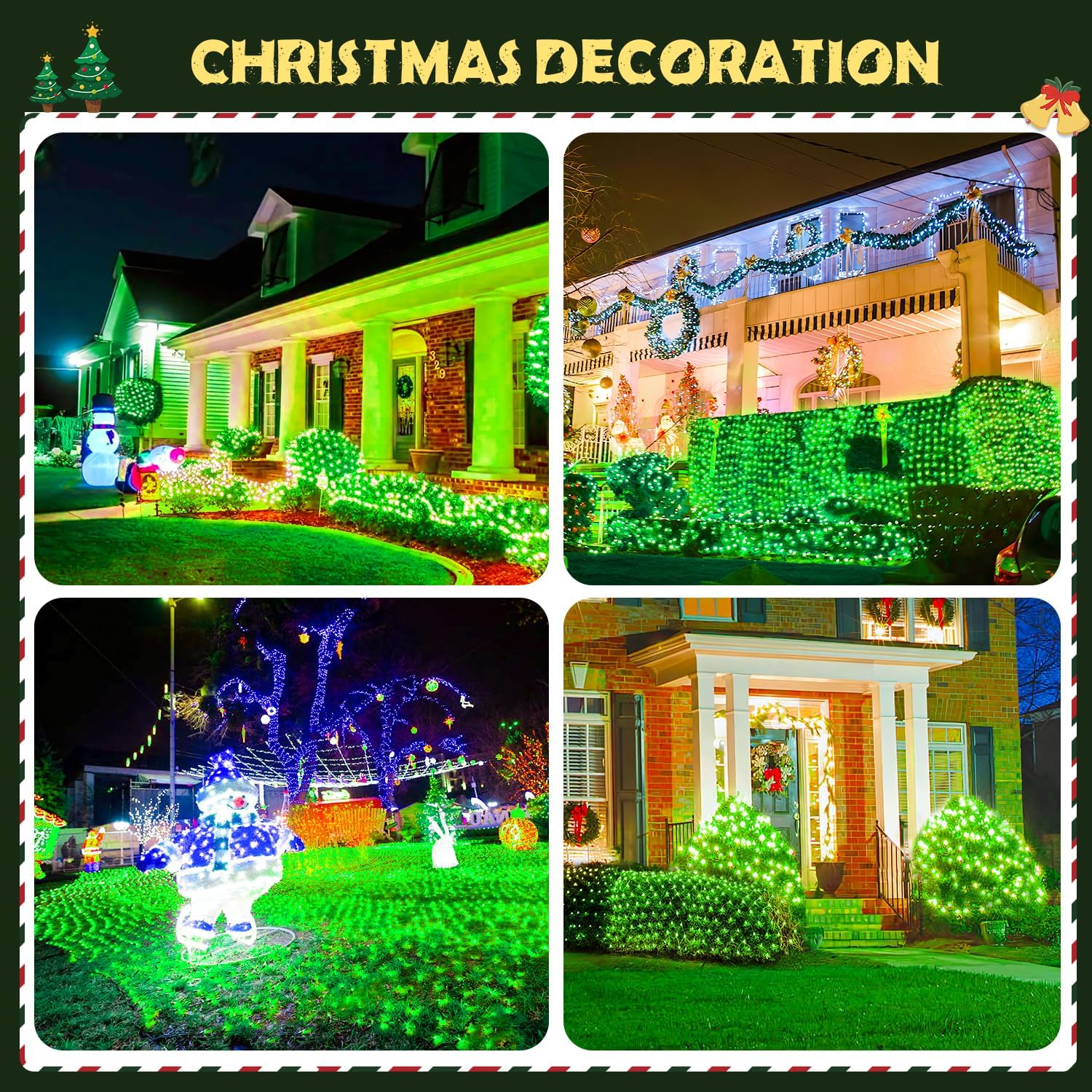 JMEXSUSS 200 luces LED verdes de Navidad, 9.8 pies x 6.6 pies, luces de arbusto de Navidad conectables con control remoto, 8 modos de enchufe, luces