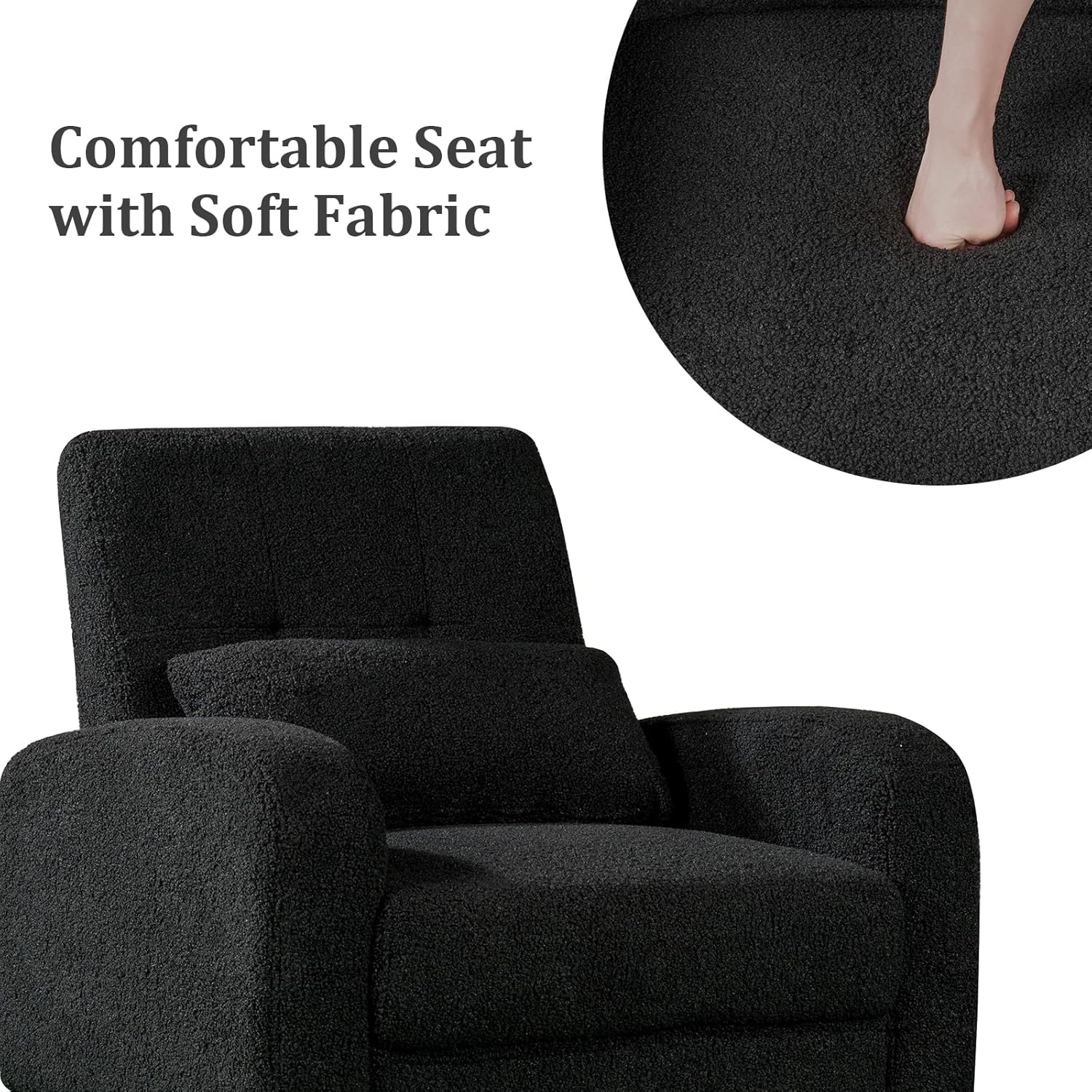 Hommoo Silla decorativa moderna de mediados de siglo, cómoda silla de sofá de tela Boucle, silla auxiliar color crema con patas de madera, silla de