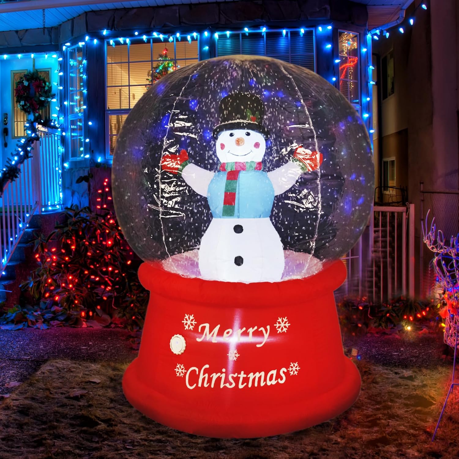 Beyond Your Thoughts Globo de nieve inflable de Navidad 2023 de 6 pies con muñeco de nieve de música, soplador de aire con luz LED brillante,