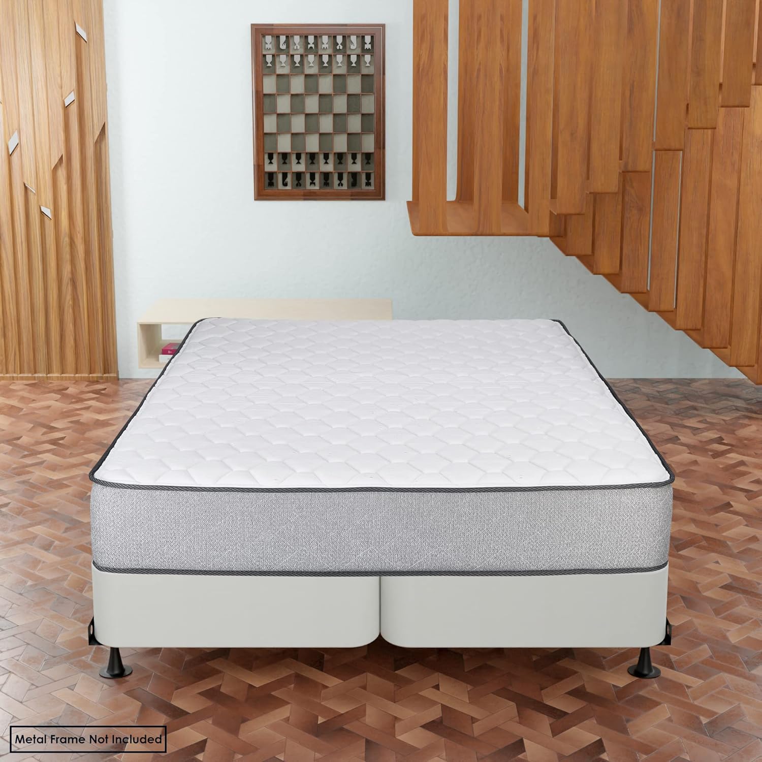 Greaton, Somier resistente de 8 pulgadas para soporte de colchón, duradero y totalmente montado, base de madera natural para King (plegado), color