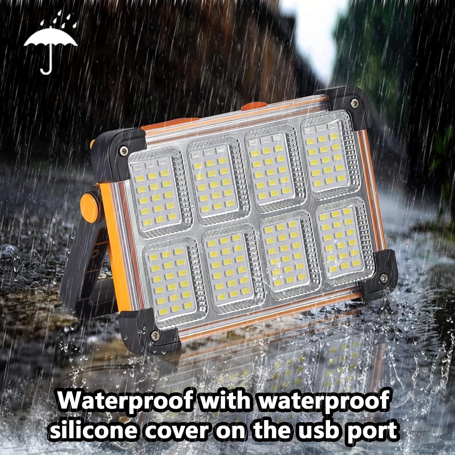 Luz solar de trabajo LED recargable, reflector portátil ultra brillante, luz inalámbrica impermeable IP65, de pie, para corte de energía, luz de
