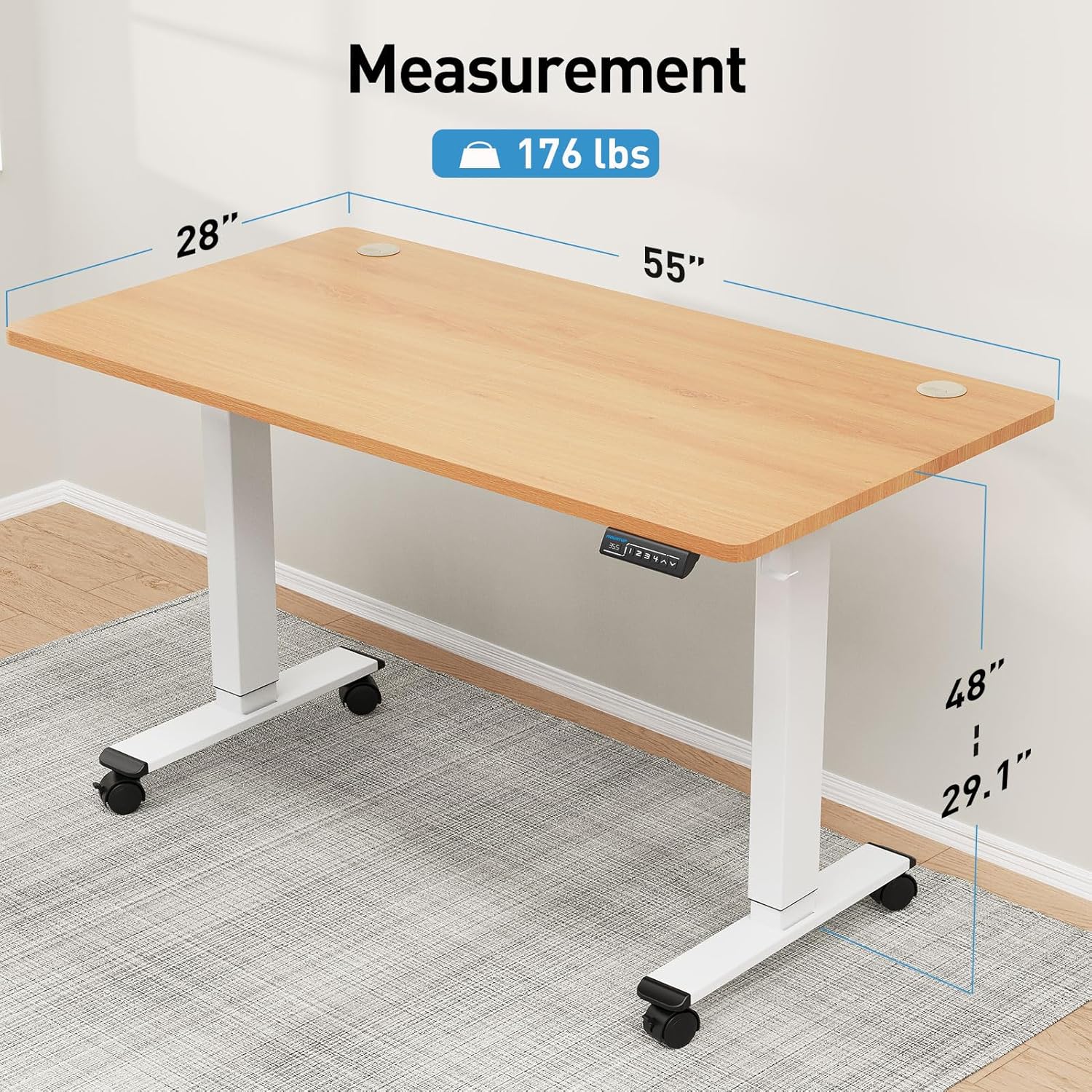 MOUNTUP Escritorio eléctrico de pie ajustable en altura ajustable, escritorio de pie con controlador de memoria, escritorio ergonómico de pie para