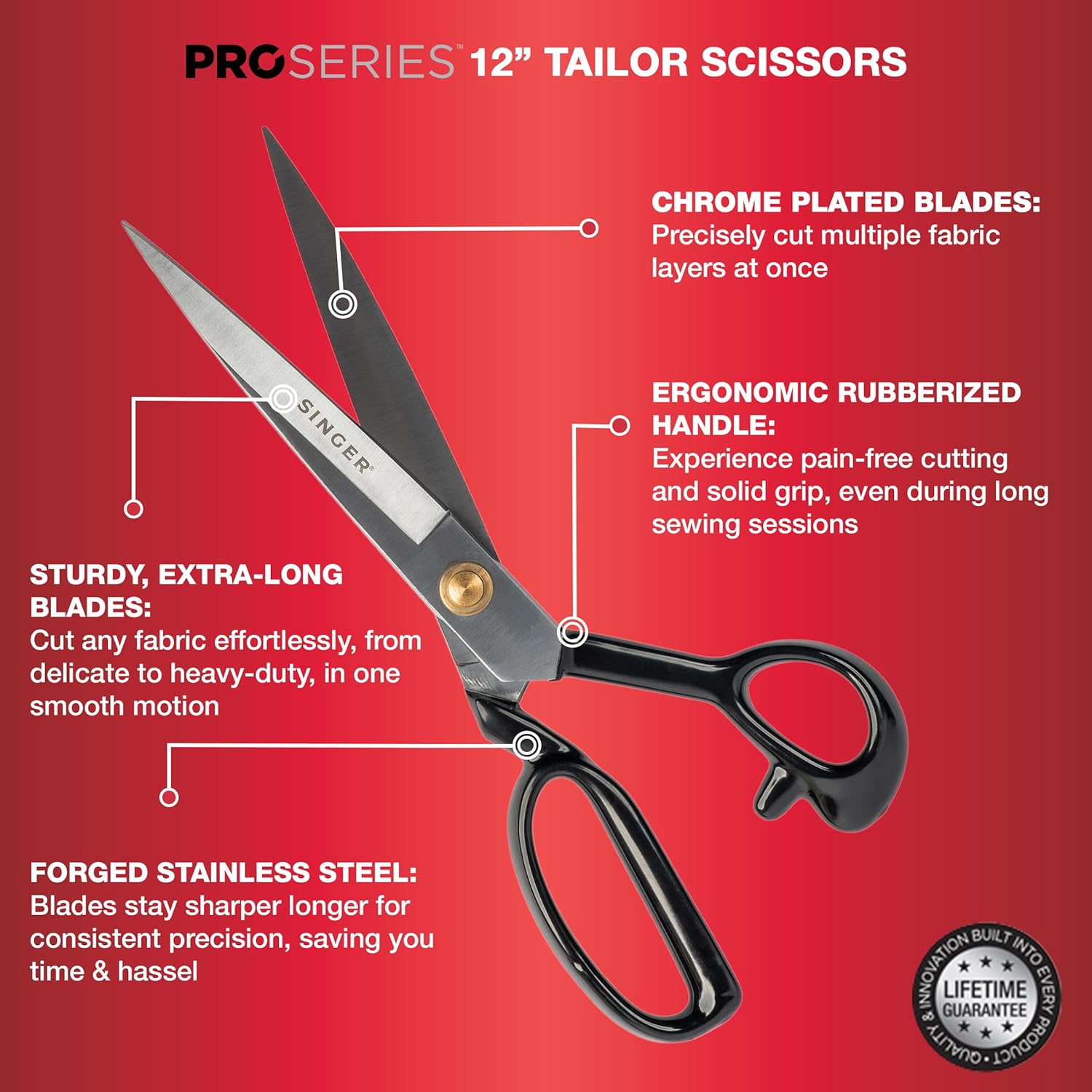 SINGER ProSeries – Tijeras de coser industriales de acero inoxidable forjado de acero inoxidable forjado de 12 pulgadas, tijeras de bordado de 4