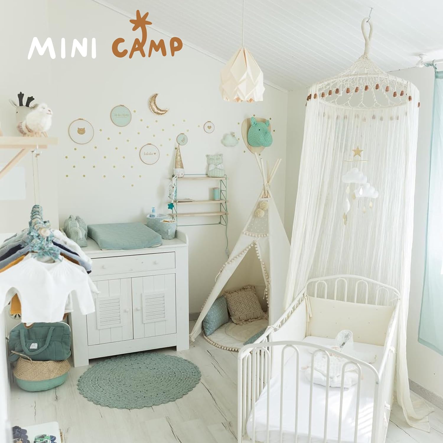 MINICAMP Tienda de campaña tipi original para niños, hecha a mano de lona natural y casa de juegos de madera para niños y niños, tienda de campaña