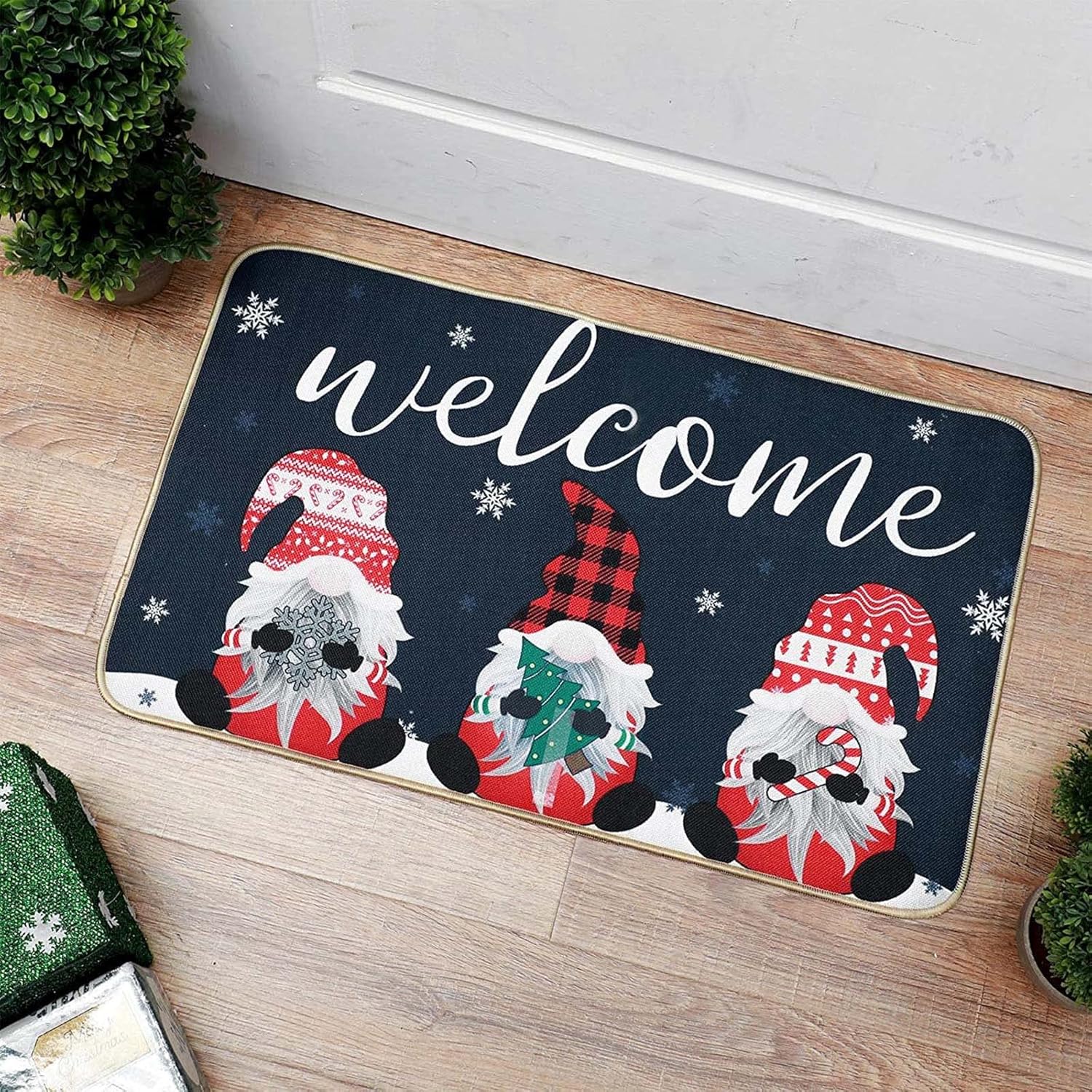 Felpudo para puerta delantera de Navidad, 23.6 x 15.7 pulgadas, impermeable, para entrada de Navidad, Papá Noel, decoración de casa para el hogar,