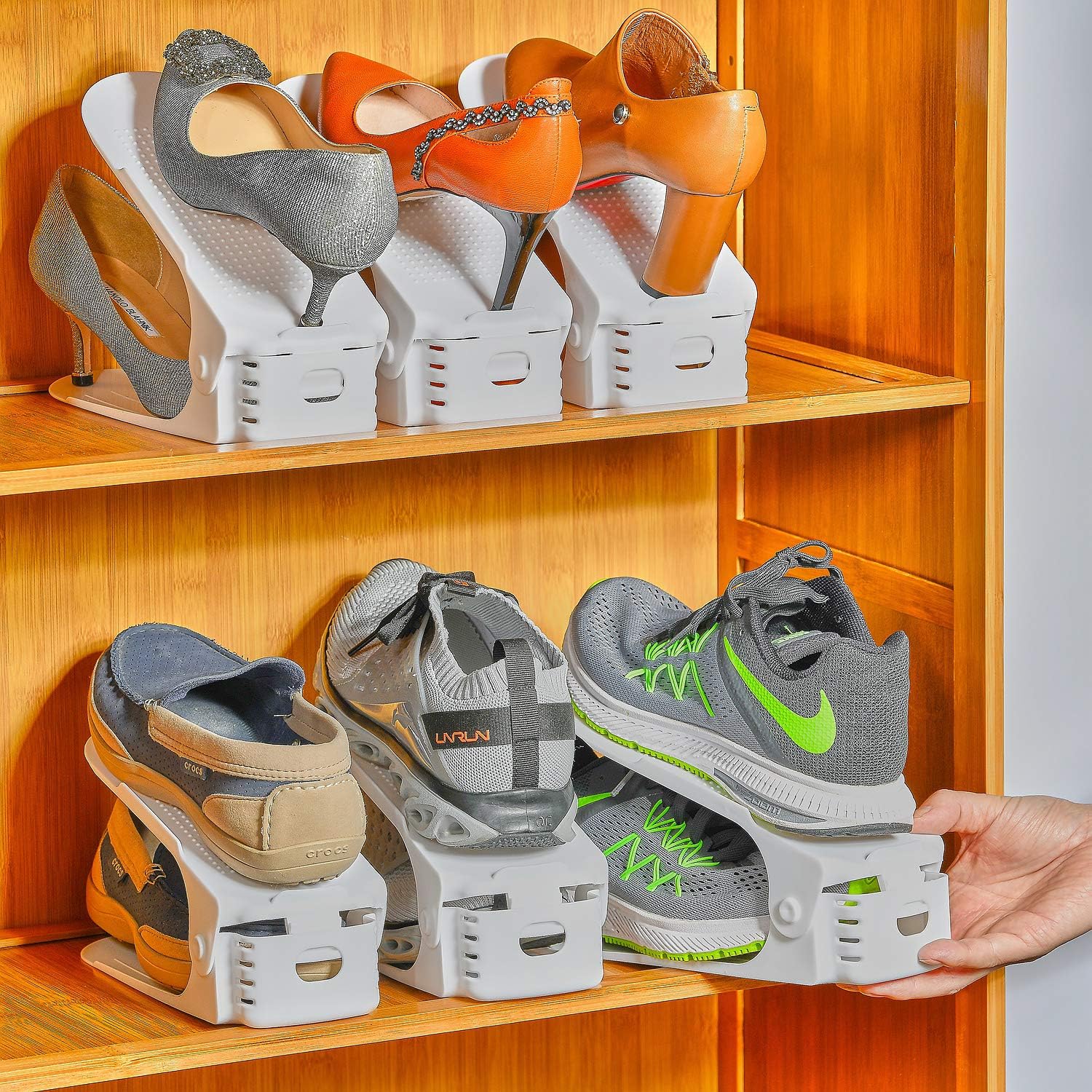 Yashong Organizador de ranuras para zapatos, 24 unidades, ajustable, doble capa, soporte de almacenamiento con 50% de ahorro de espacio, color blanco