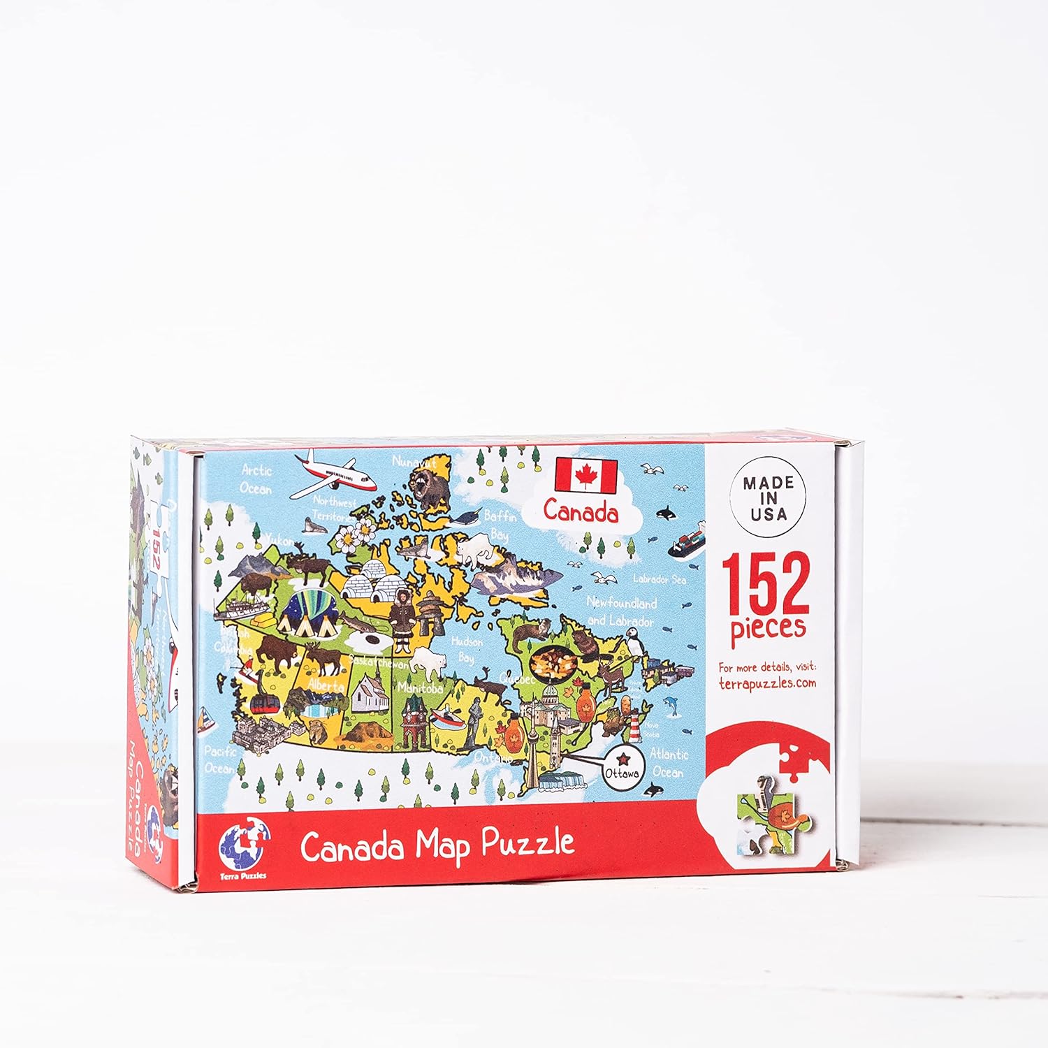 Terra Puzzles Rompecabezas de madera con mapa de Canadá de 152 piezas, 15 x 10 pulgadas