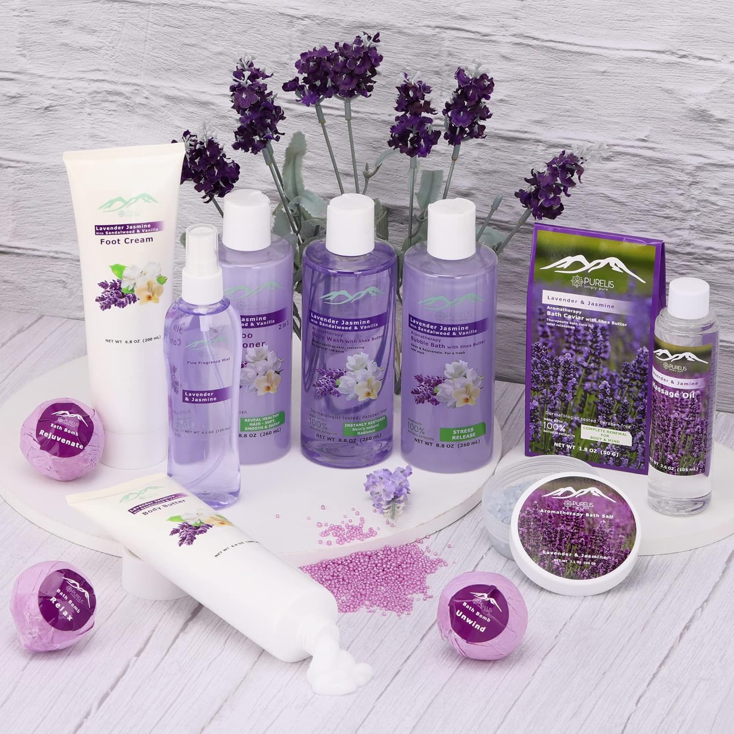 Cestas de regalo para el día de la madre para mamá y esposa. Regalos relajantes de baño de lavanda para su cesta de spa está llena de todos los