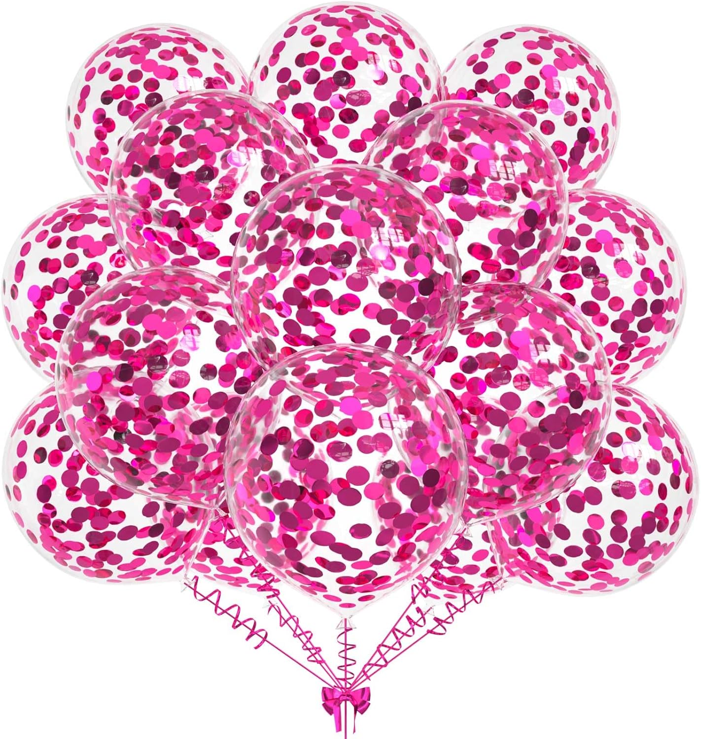 50 globos de confeti de papel de aluminio color rosa intenso, globo de látex de 12 pulgadas con confeti rosa intenso en el interior para cumpleaños,