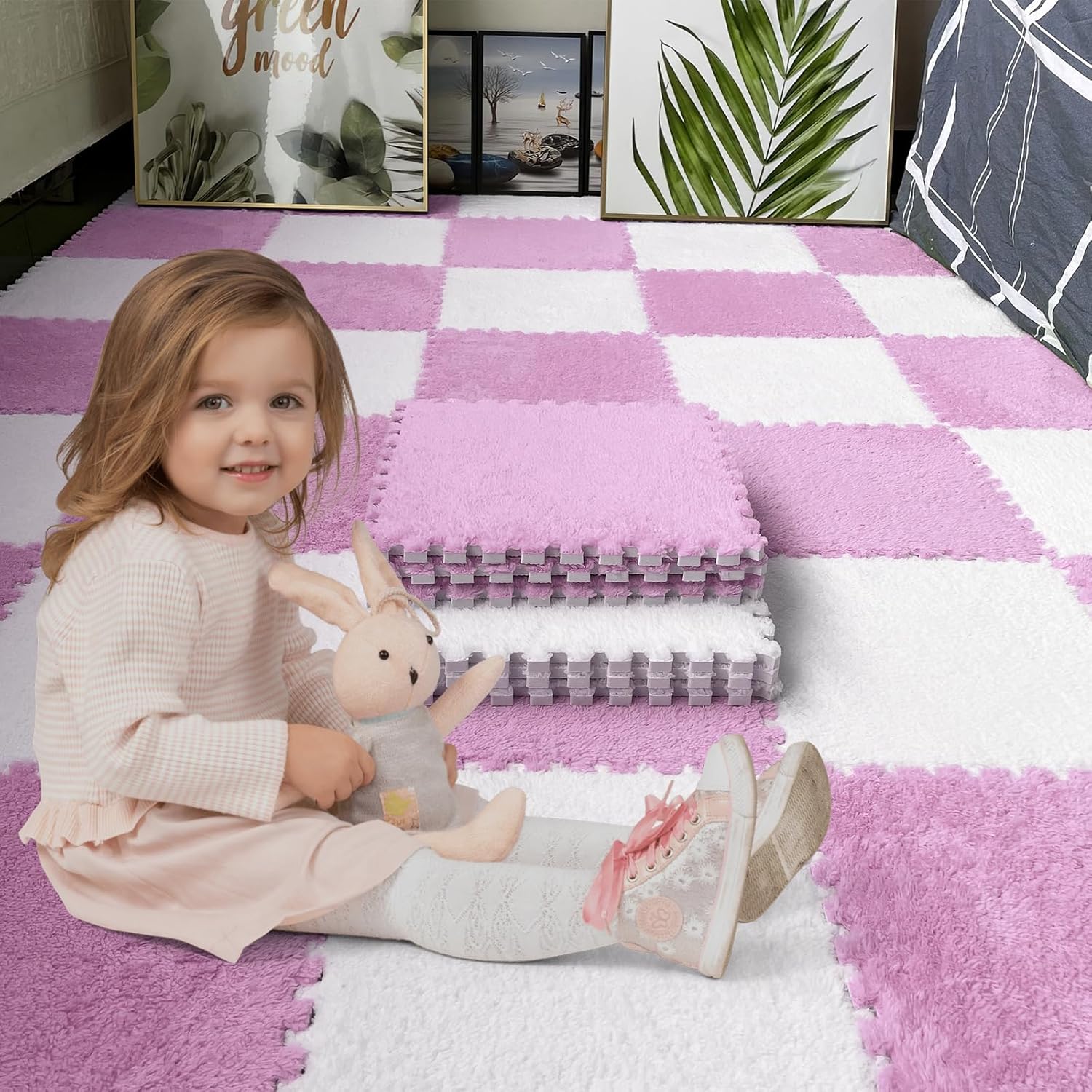 16 alfombrillas modulares de espuma EVA suave entrelazadas de 11.8 pulgadas de grosor de 11.8 pulgadas de grosor, azulejos de alfombra de caravana