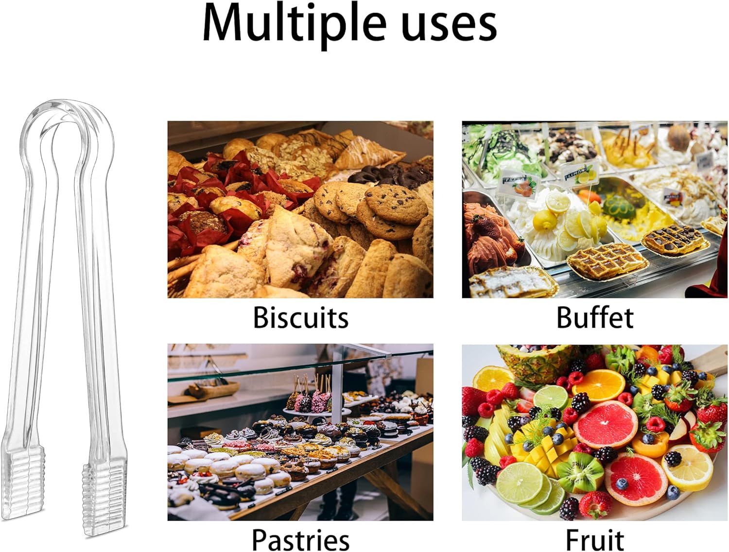 10 pinzas de plástico para servir, pinzas de plástico transparente de 6.3 pulgadas para aperitivos, servir alimentos, cubitos de hielo, té,