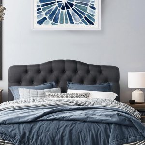 Rosevera Harriman – Cabecero de altura ajustable con tapicería de lino y acolchado de botones, tamaño Queen, carbono Rosevera Harriman – Cabecero de altura ajustable con tapicería de lino y acolchado de botones, tamaño Queen, carbono