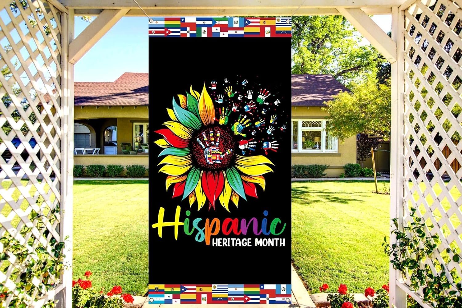 Nepnuser Cubierta de puerta del mes de la herencia hispana nacional 21 países de habla hispana Cultura Decoración Escolar Aula Telón de fondo de