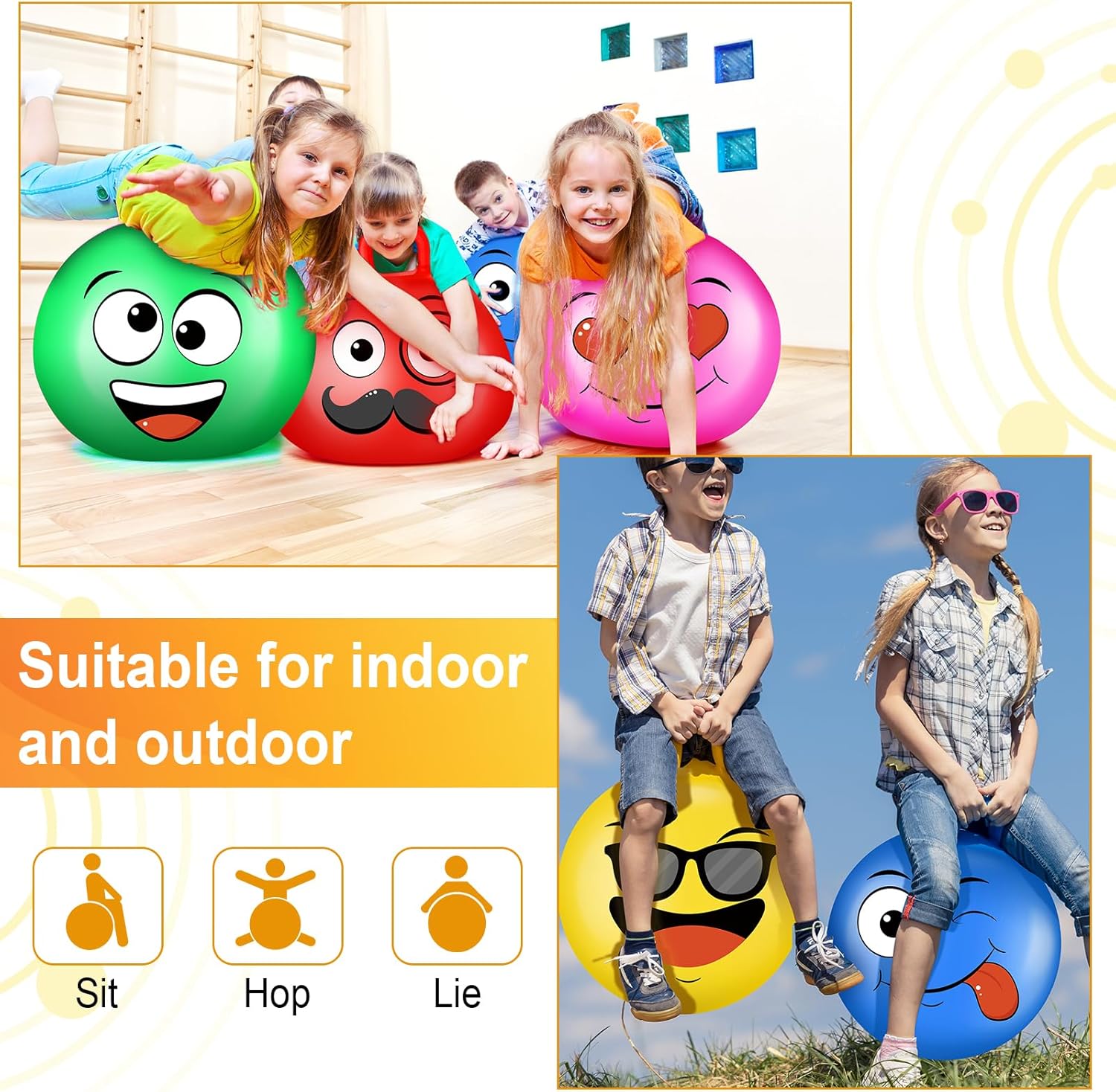 5 pelotas hinchables de 22 pulgadas, bola de salto de hippity hop, pelota de goma con asa, inflable, 5 expresiones divertidas, juguetes de salto de