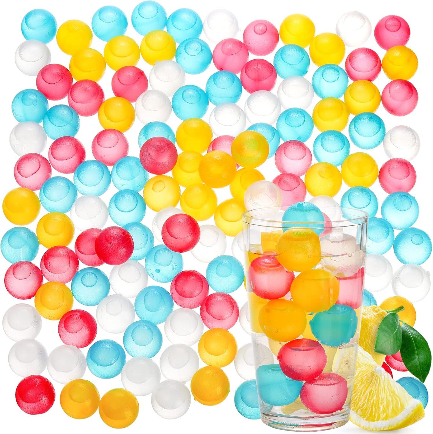 ZOOFOX Paquete de 200 cubitos de hielo reutilizables para bebidas, cubitos de hielo de plástico de colores, cubitos de hielo redondos para cócteles,