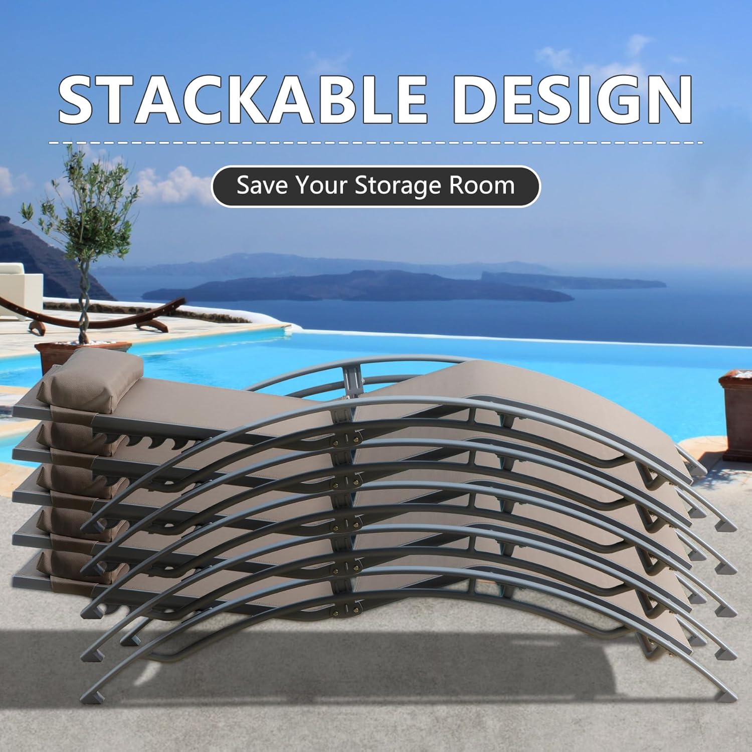 Domi – Juego de 2 sillas de piscina ajustables de aluminio, para exteriores, sillas de piscina para todo tipo de clima, para terraza, césped, junto