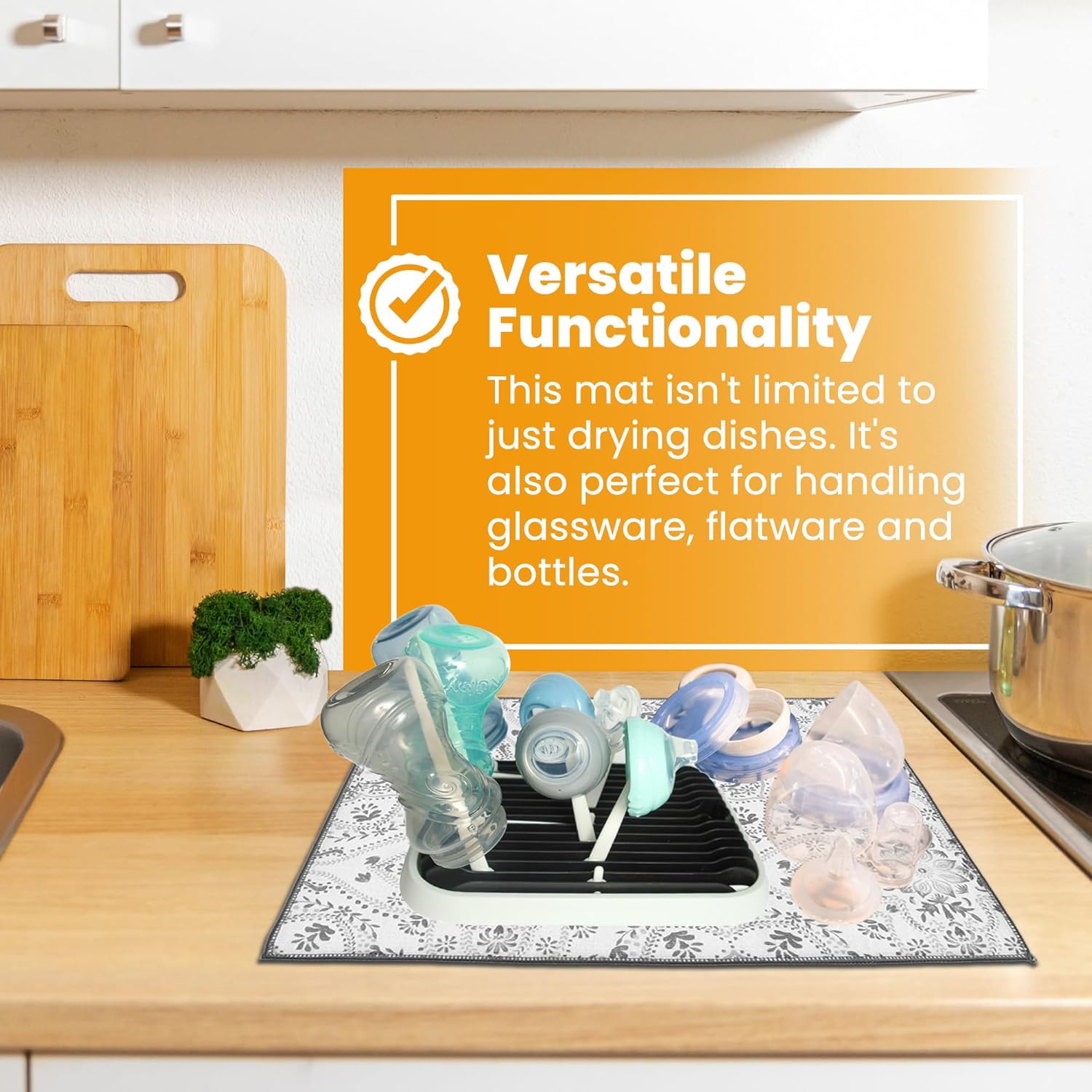 Priver Tapete reversible de microfibra absorbente para secado de platos, tapete grande para encimera de cocina para secado rápido de platos,