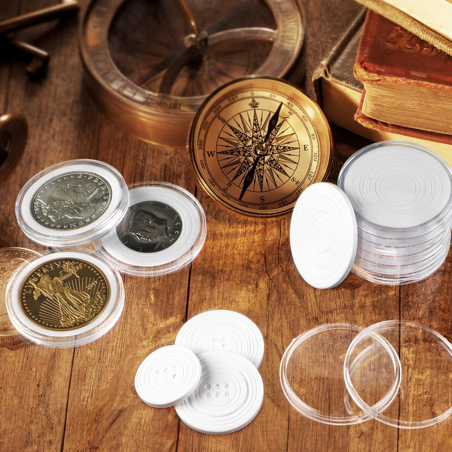 10 cápsulas de monedas de plástico transparente, soporte para monedas de dólar plateado, soportes para monedas para coleccionistas, estuche de